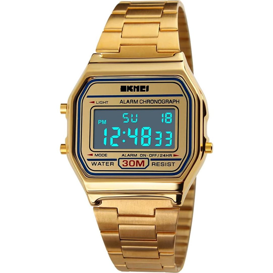 Reloj Digital PASOY Dorado Hombre Cronómetro Impermeable