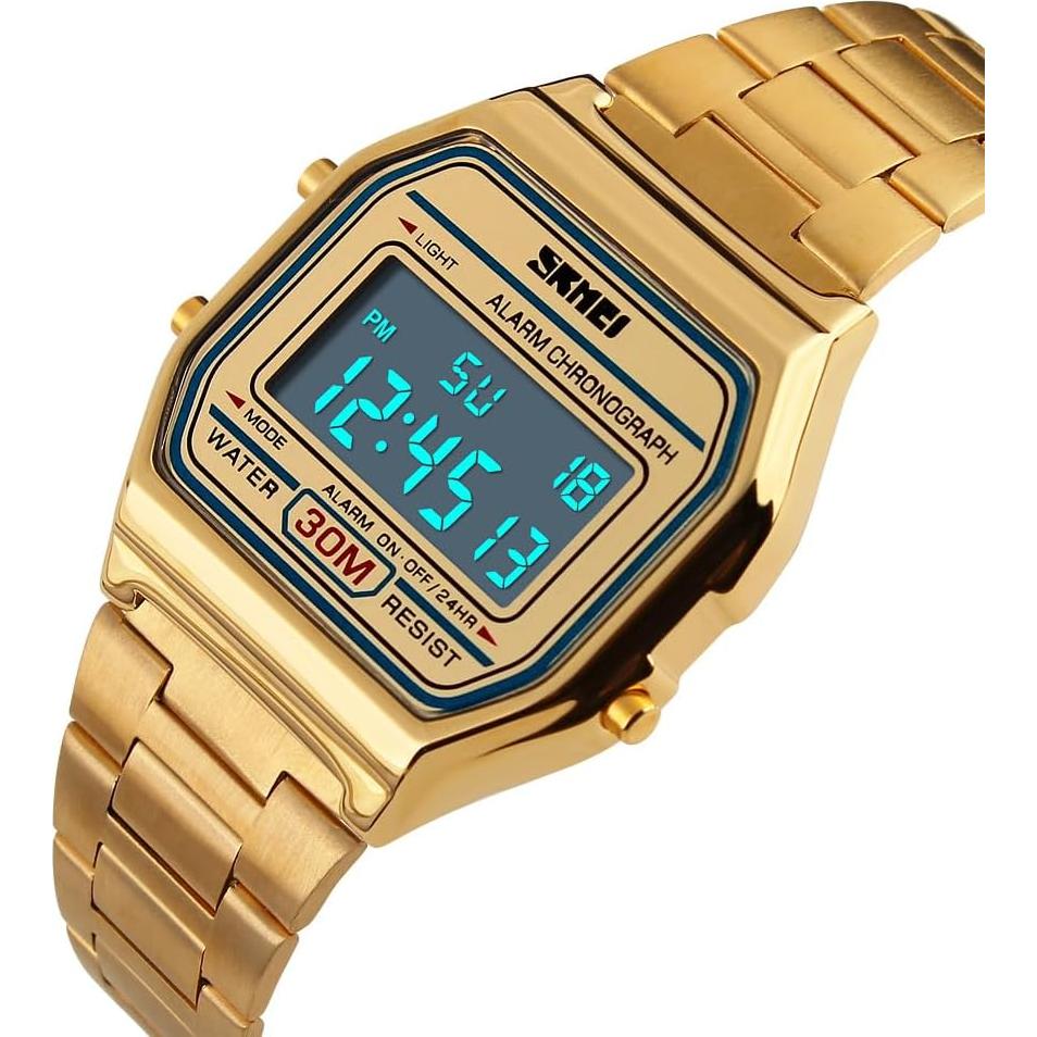 Reloj Digital PASOY Dorado Hombre Cronómetro Impermeable