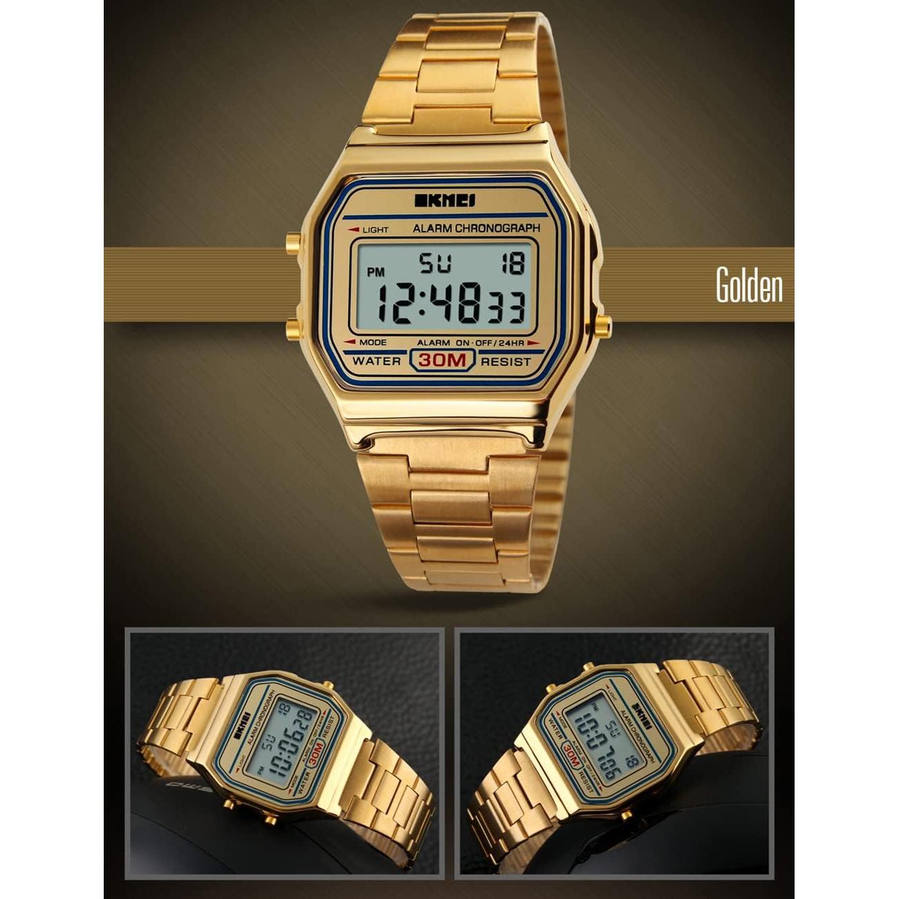 Reloj Digital PASOY Dorado Hombre Cronómetro Impermeable