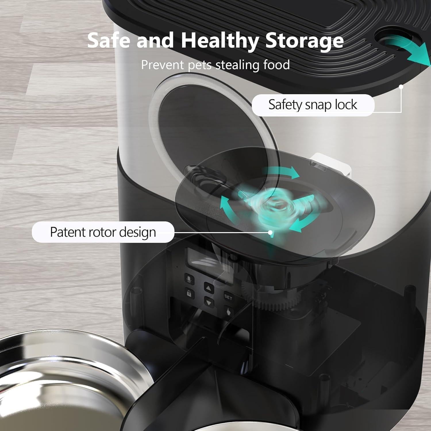 Comedero Automático para Gatos Voluas DY001 Plata y Negro