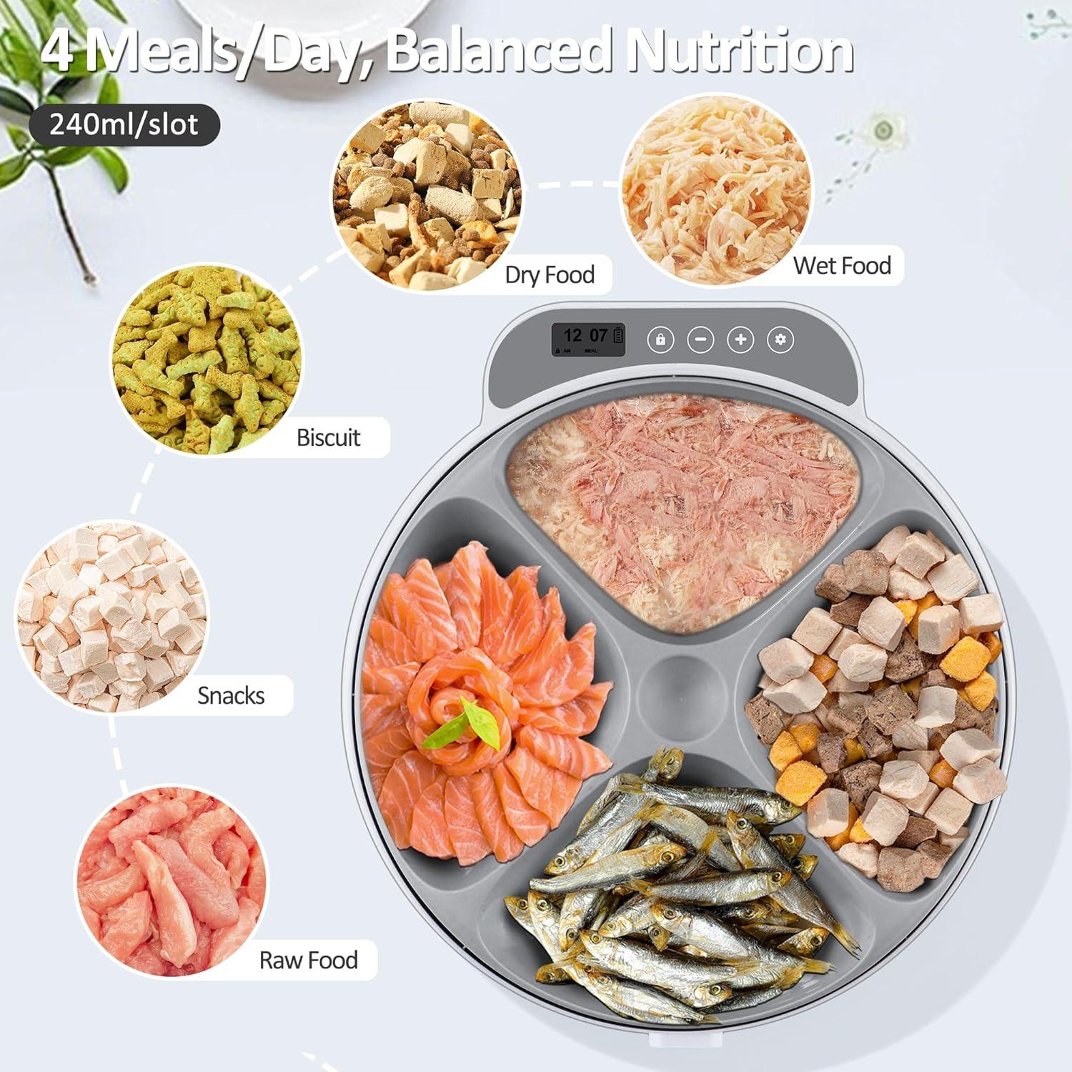 Comedero Automático GAMKII para Gatos y Perros 4 Comidas