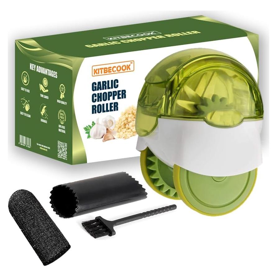 Rodillo Picador de Ajo KITBECOOK Verde con Pelador y Cepillo