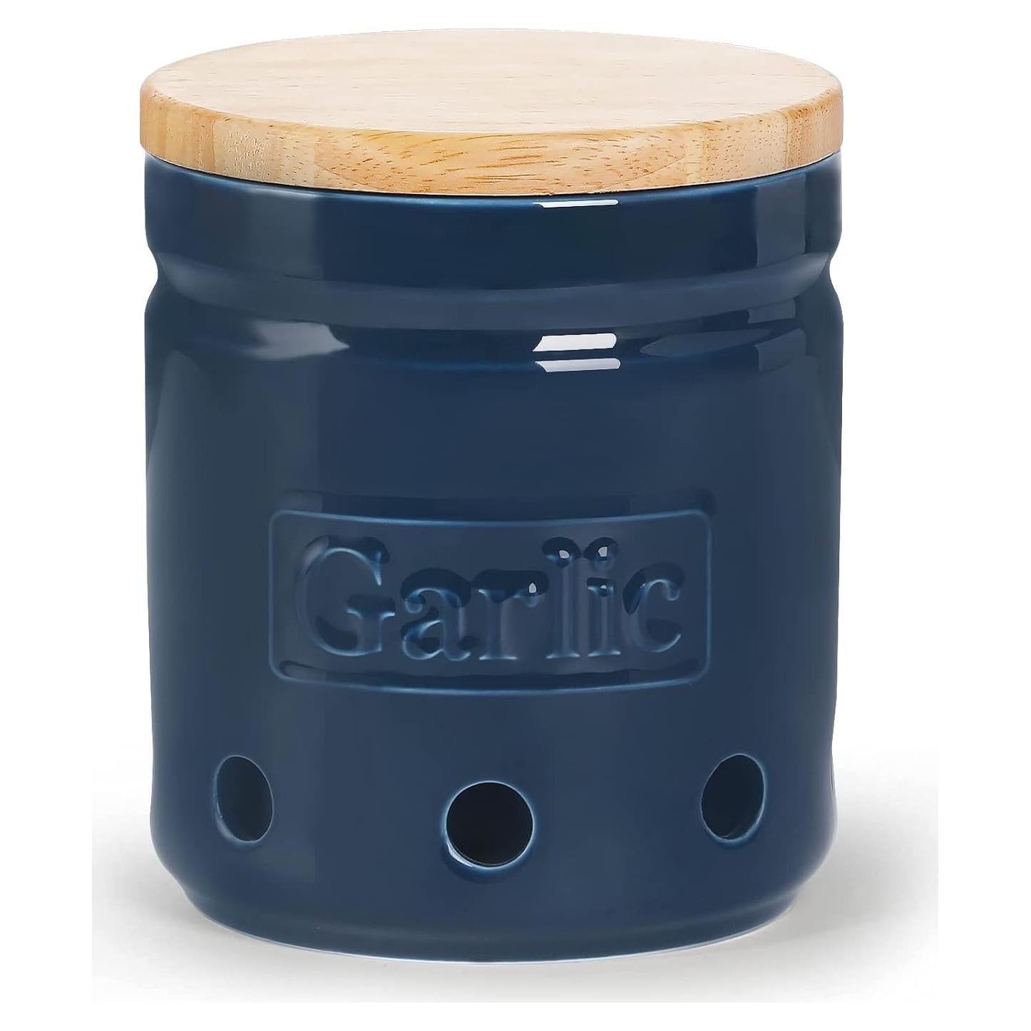 Conservador de Ajo ONTUBE Cerámica Marino con Tapa