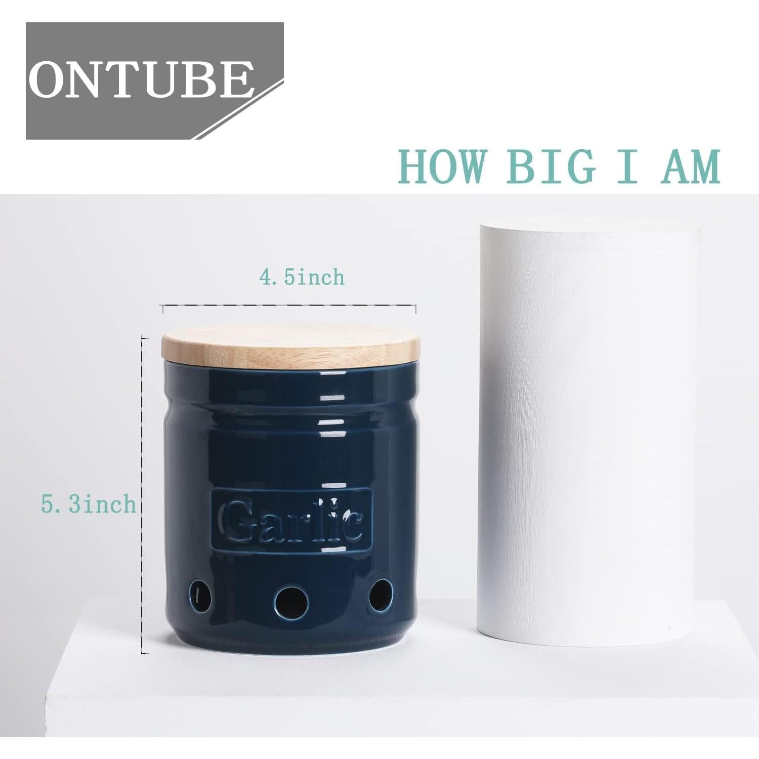 Conservador de Ajo ONTUBE Cerámica Marino con Tapa