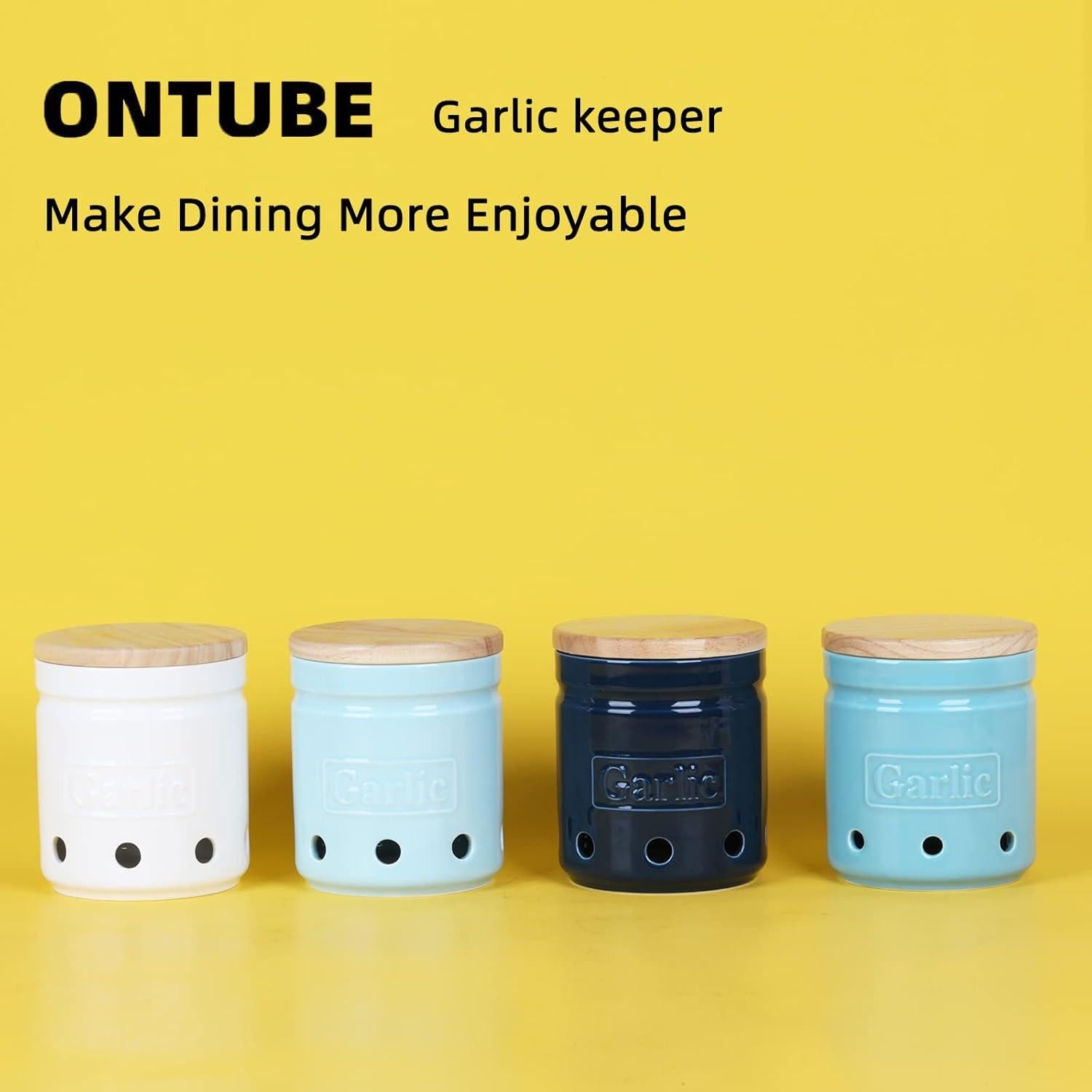 Conservador de Ajo ONTUBE Cerámica Marino con Tapa