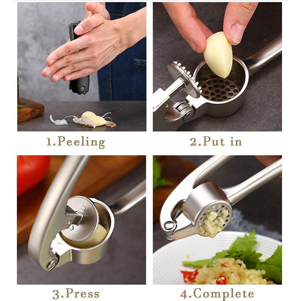 Prensa de Ajo Acero Inoxidable Lechay con Pelador y Cepillo