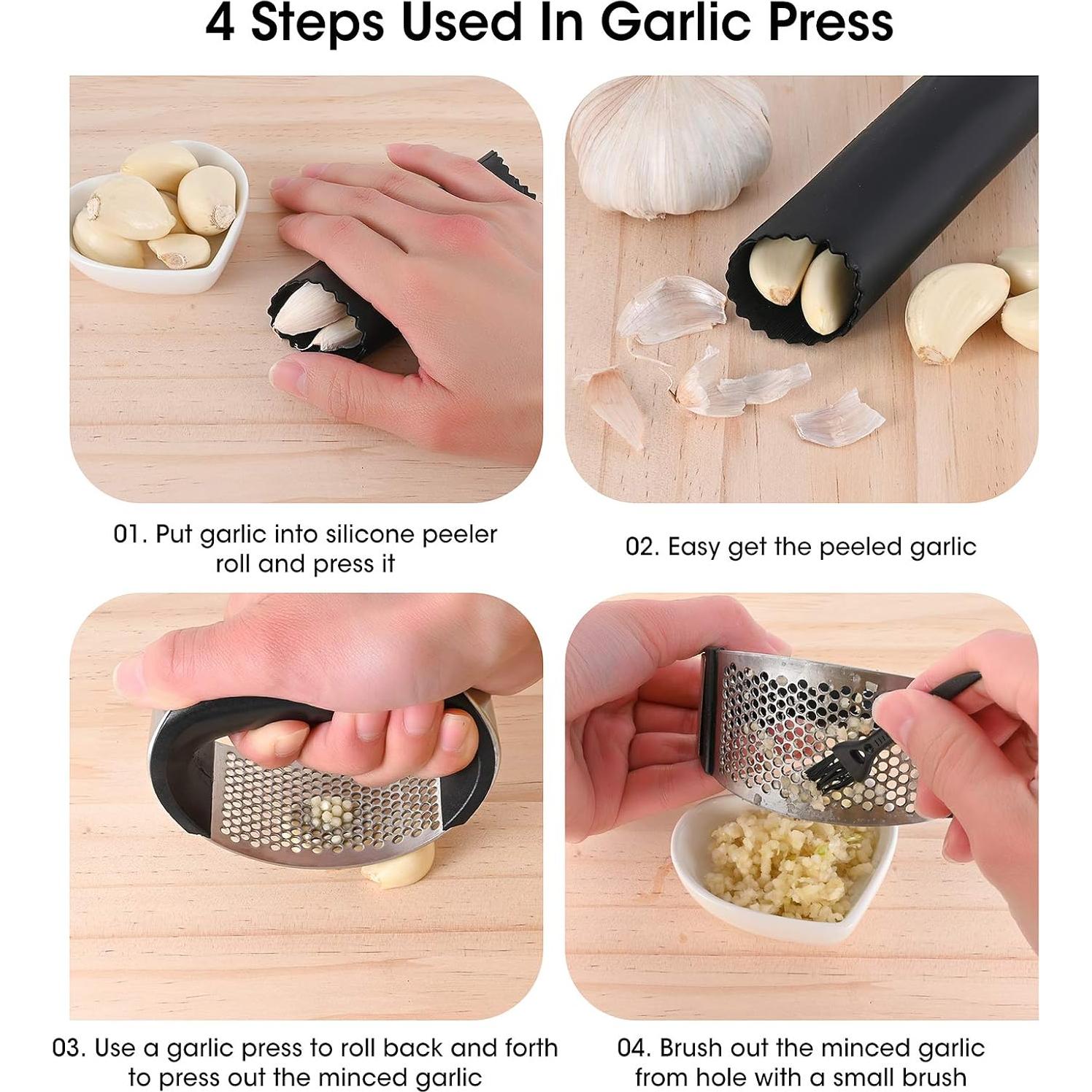 Prensa de Ajo Acero Inoxidable Topolopyfeely 11cm - 3 Piezas