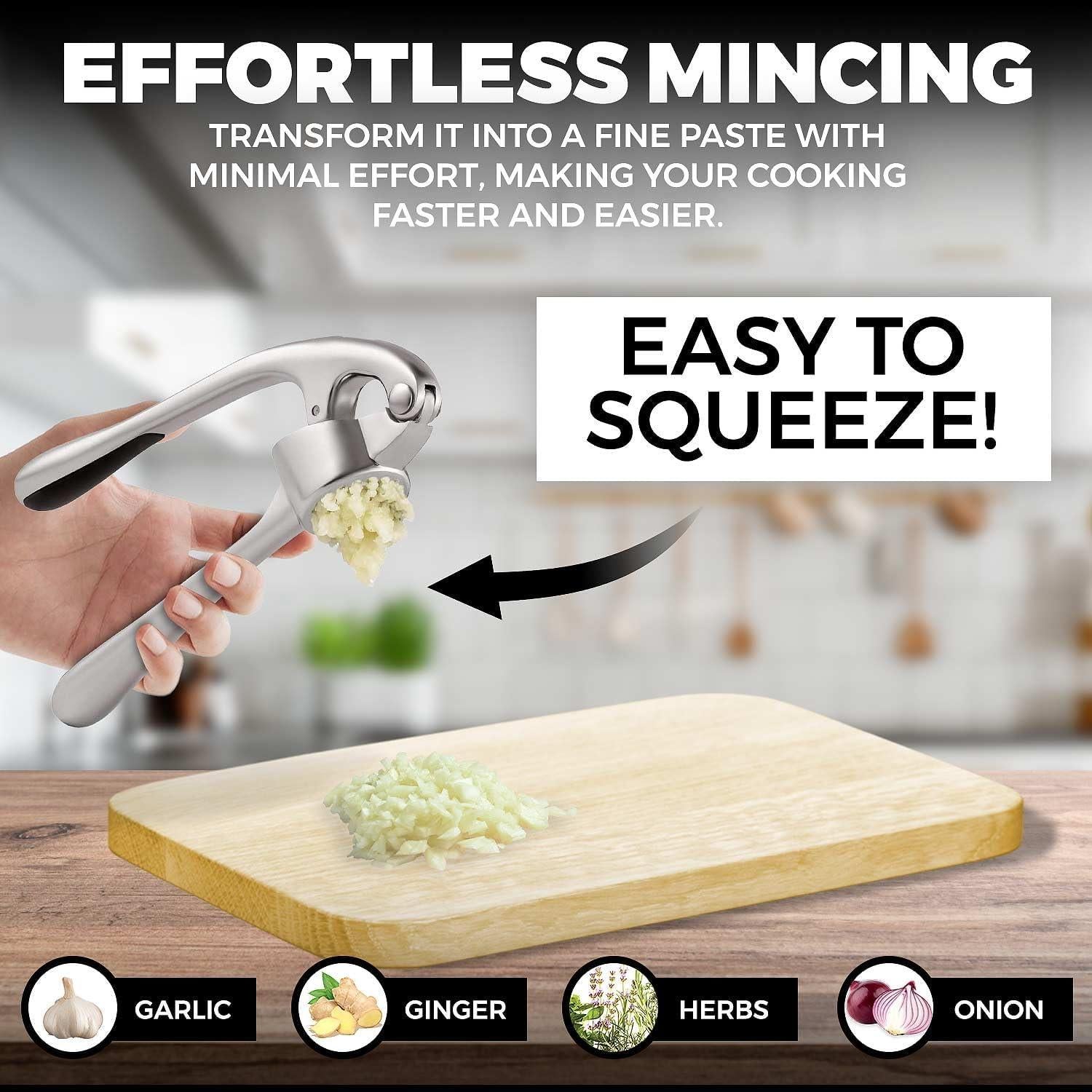 Prensa de Ajo Premium Acero Inoxidable con Pelador y Cepillo