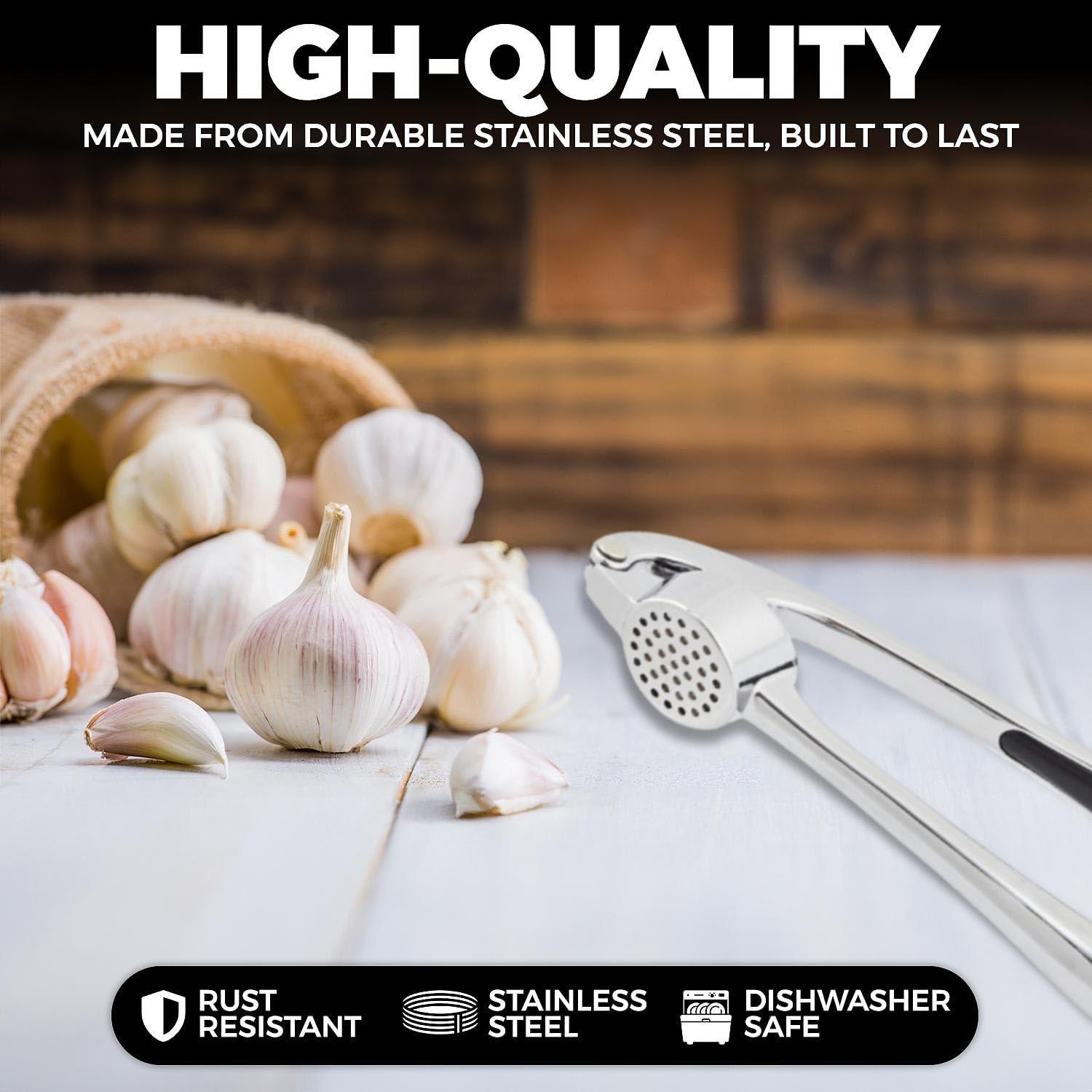 Prensa de Ajo Premium Acero Inoxidable con Pelador y Cepillo