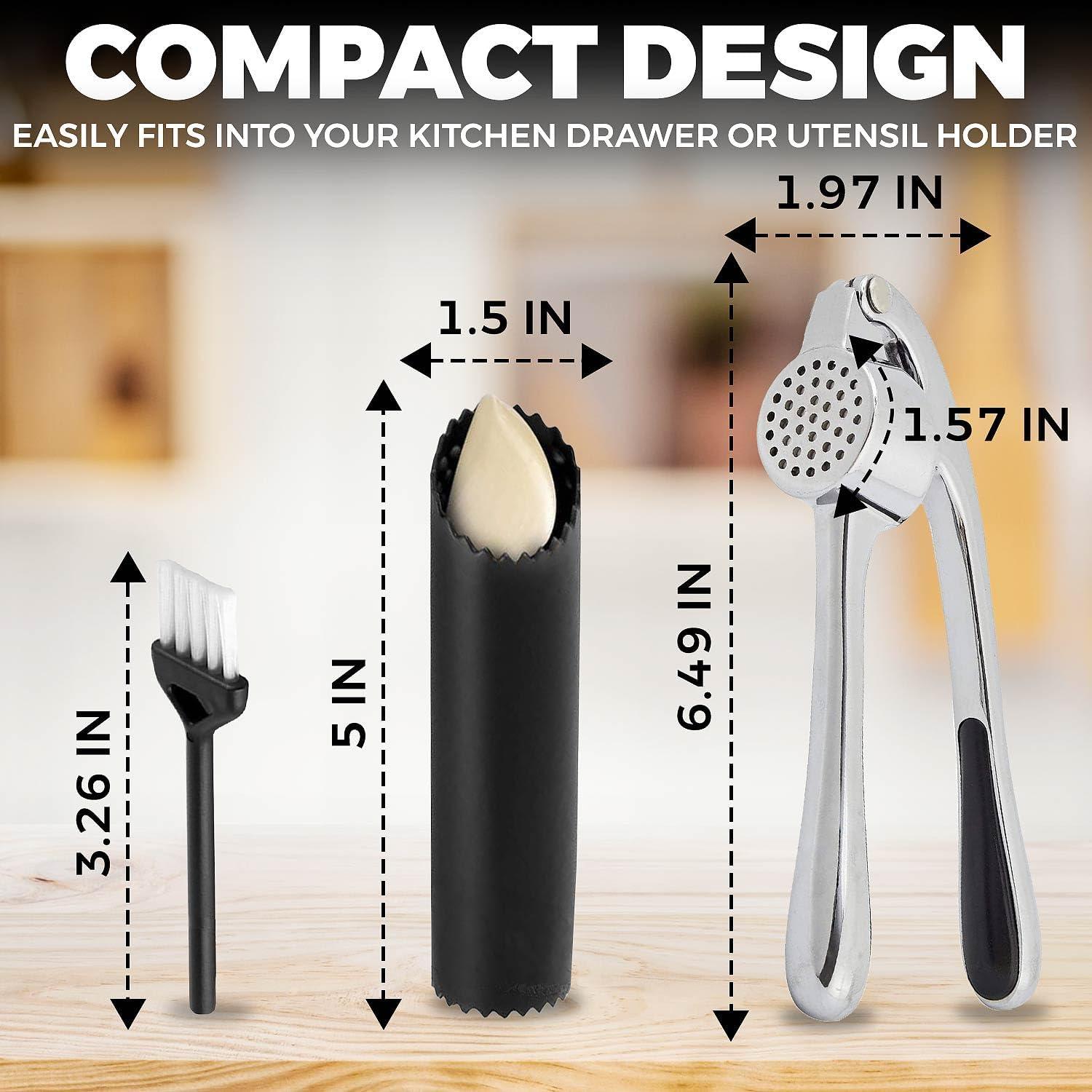 Prensa de Ajo Premium Acero Inoxidable con Pelador y Cepillo