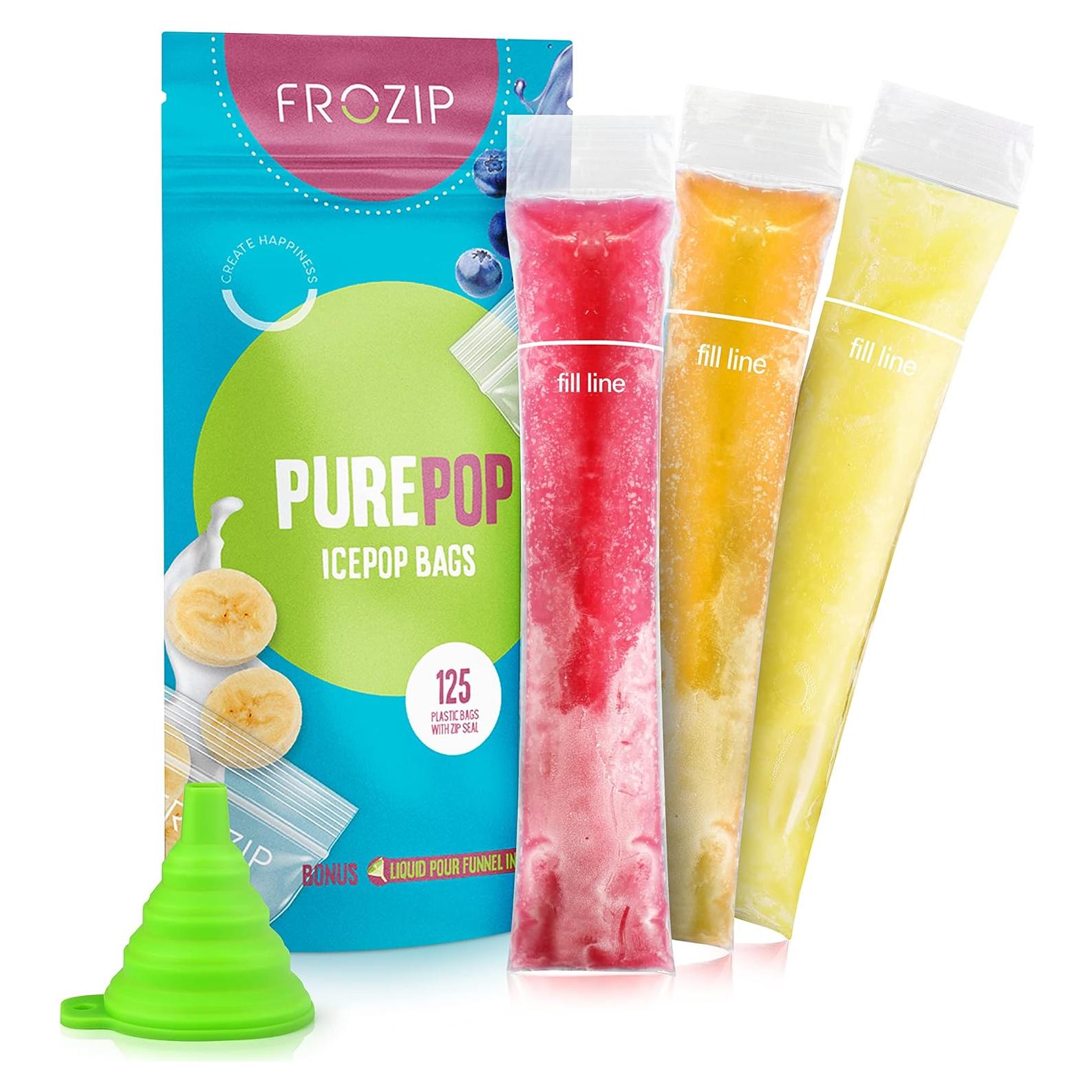 125 Bolsas Desechables de Paletas FROZIP 236 ml con Embudo
