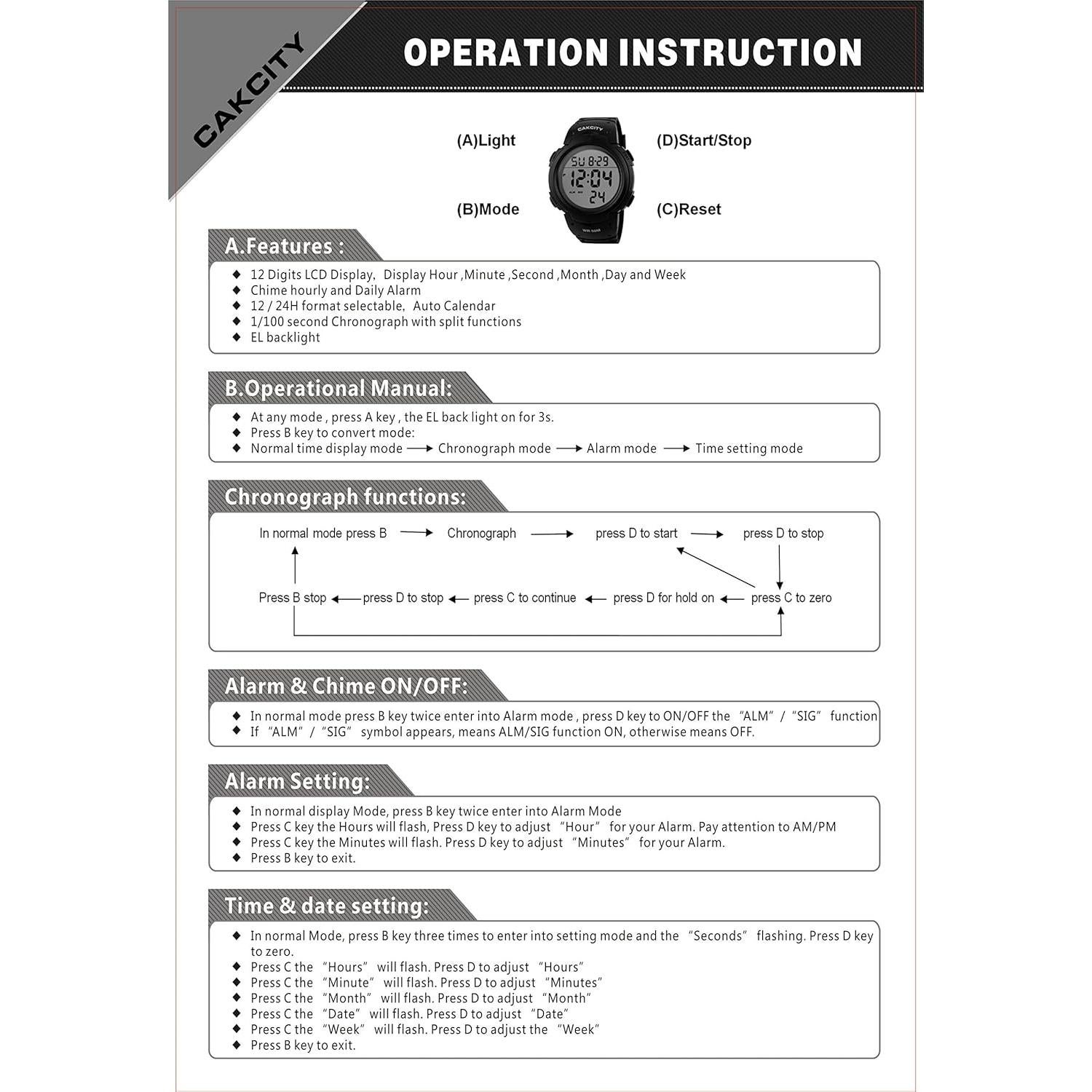 Reloj Deportivo Digital CakCity 1068 Impermeable LED