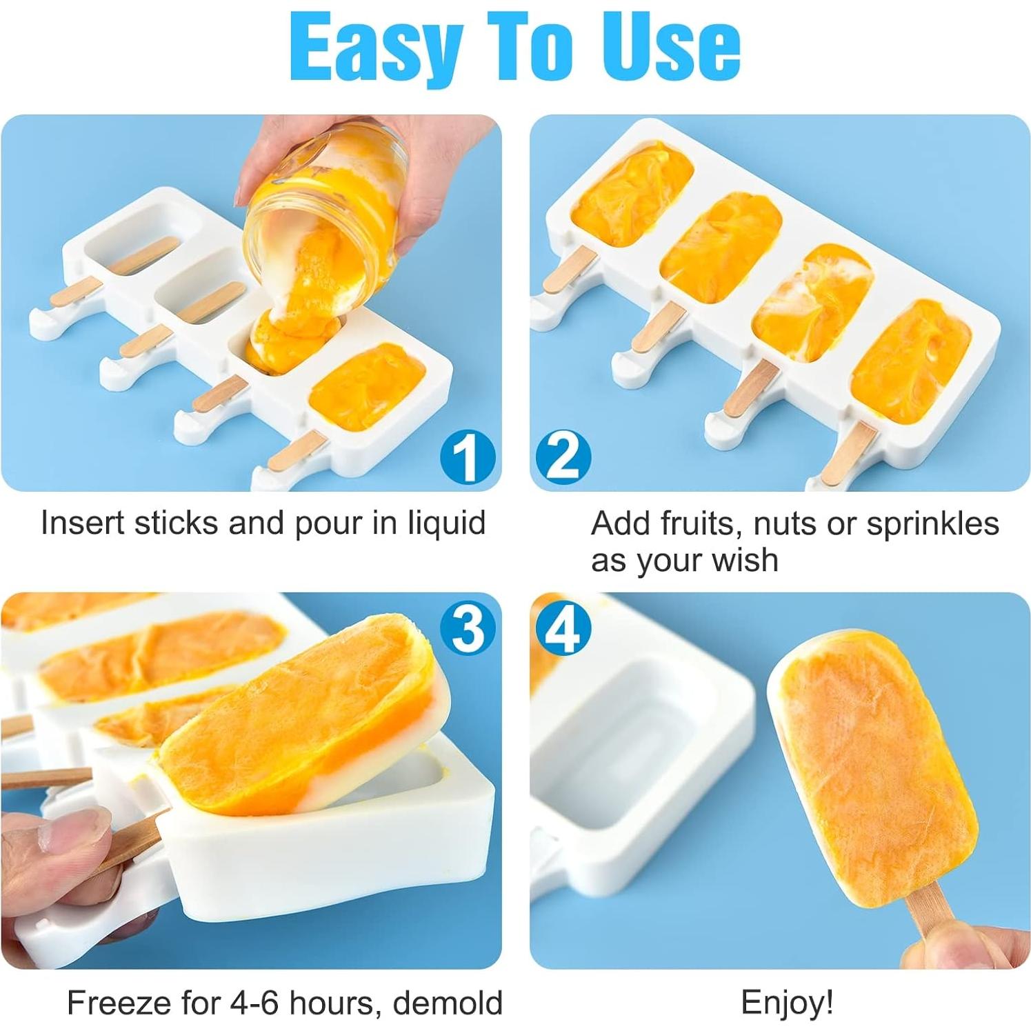 6 Moldes de Silicona para Helados Mototo + 300 Palitos Madera
