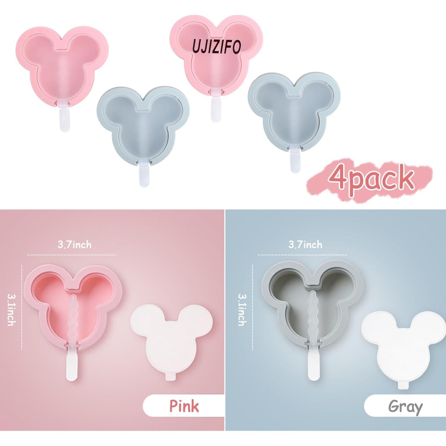 Moldes de Paletas de Silicona UJIZIFO 4 Piezas Rosa BPA Libre