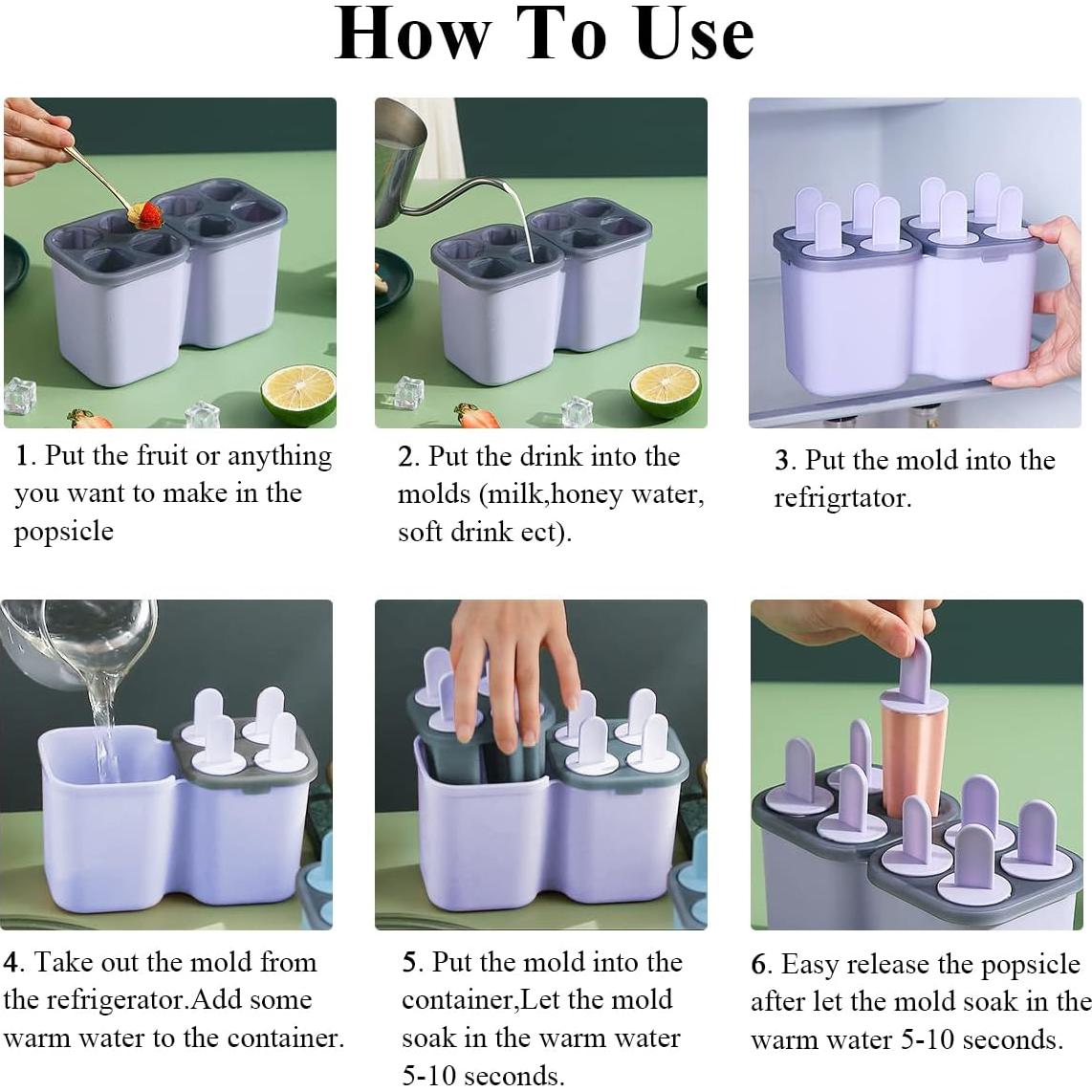 Moldes de Paletas HOMQUEN 8 Piezas Reutilizables BPA Free