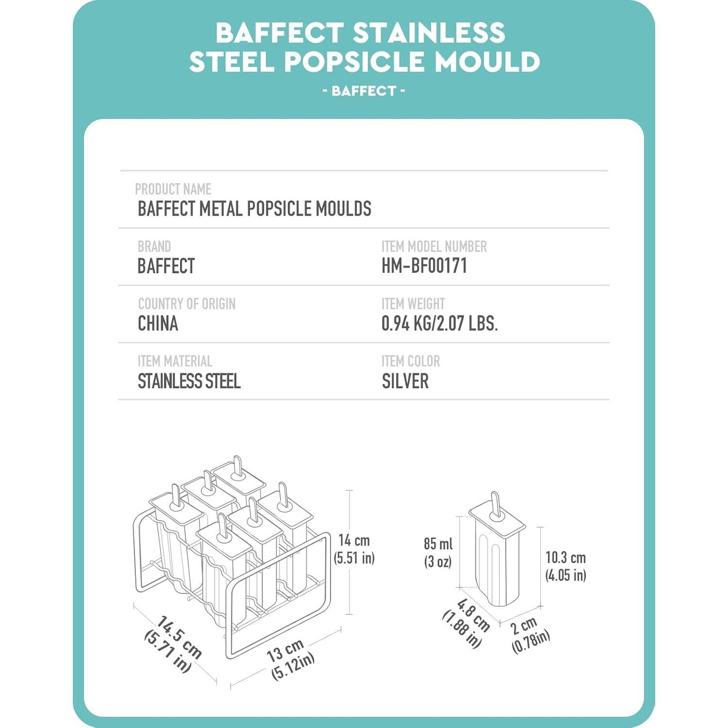 Set de 6 Moldes de Paletas de Acero Inoxidable Baffect