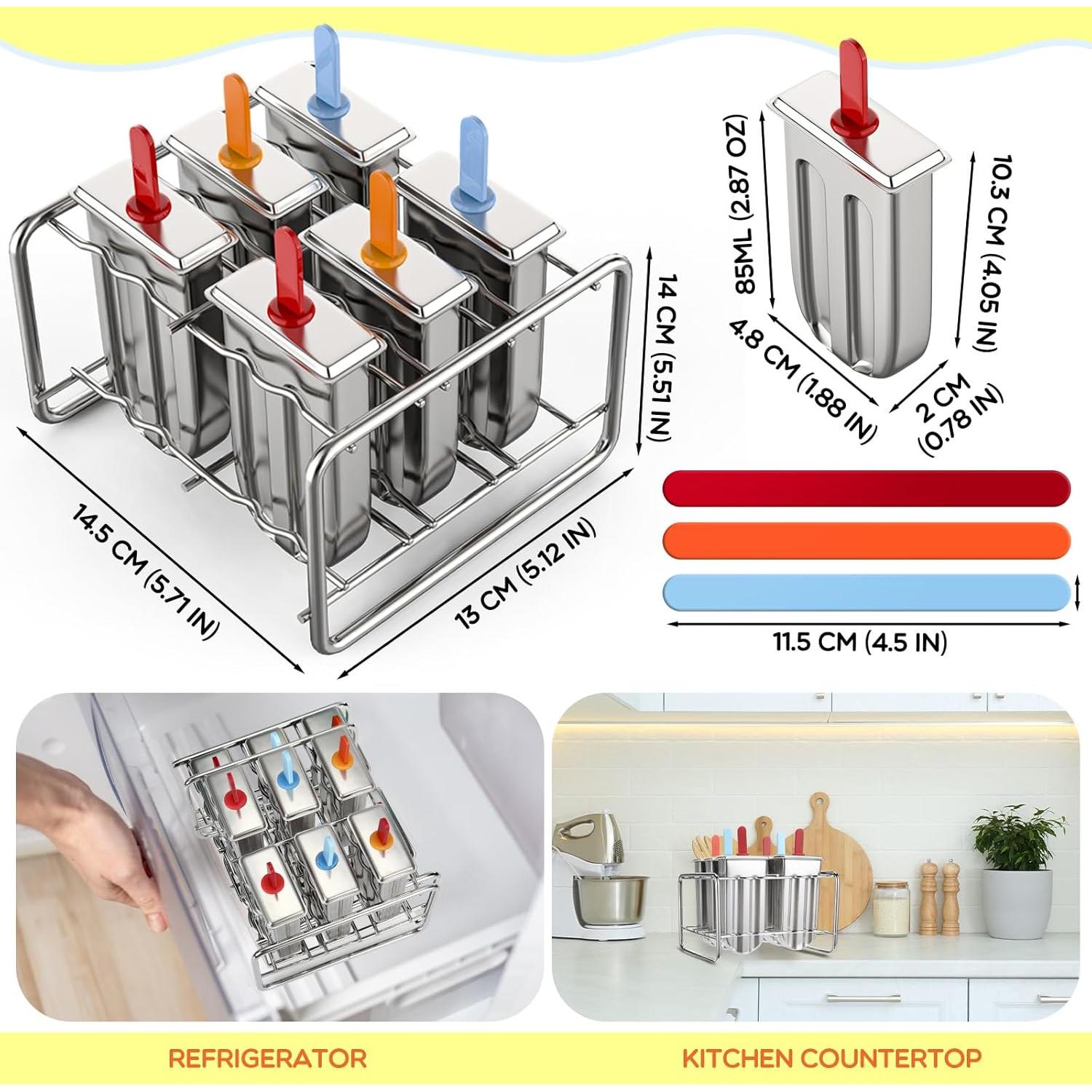 Moldes de Paletas de Acero Inoxidable Jingmore, 6 Piezas