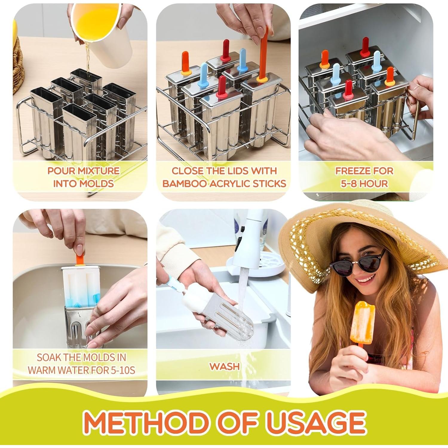 Moldes de Paletas de Acero Inoxidable Jingmore, 6 Piezas