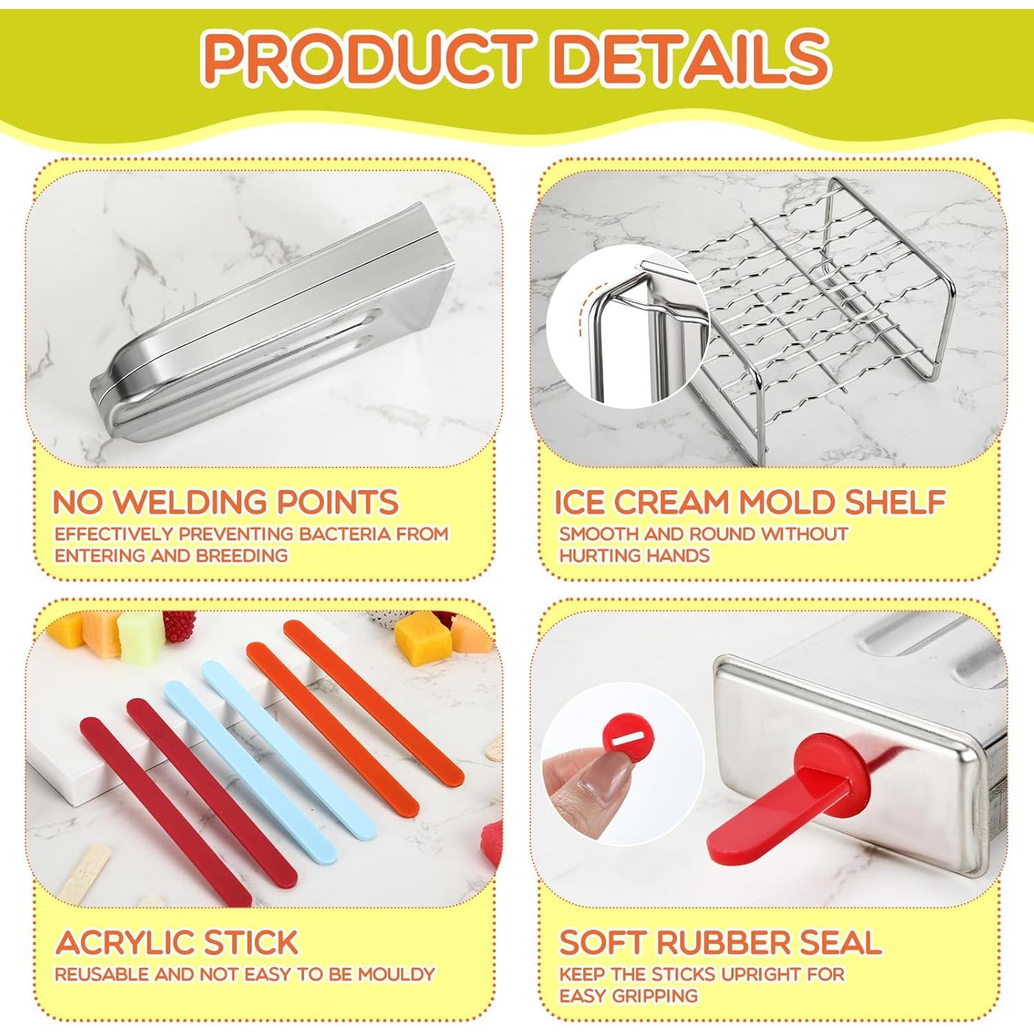 Moldes de Paletas de Acero Inoxidable Jingmore, 6 Piezas