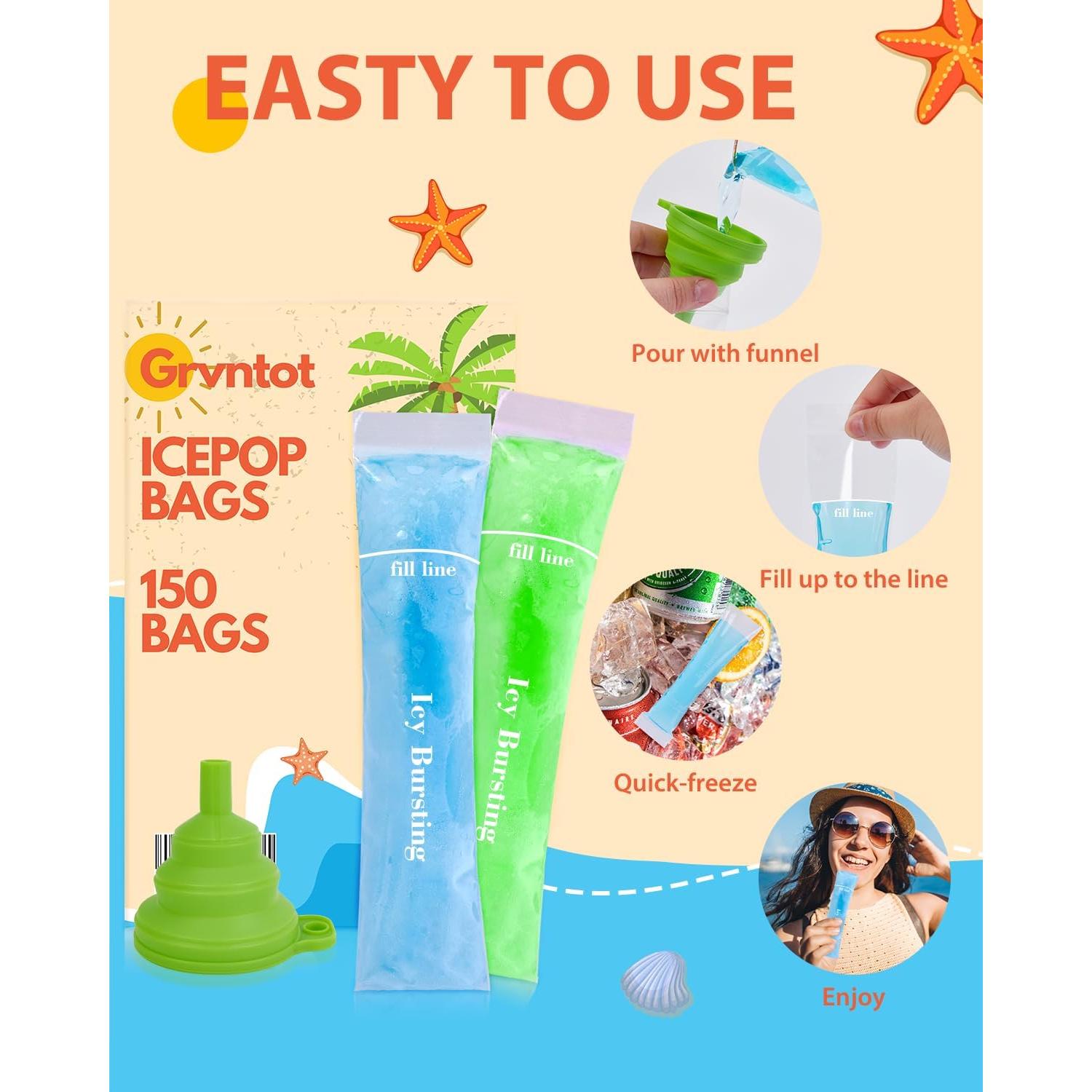 150 Bolsas Desechables Grvntot para Paletas de Hielo 236ml