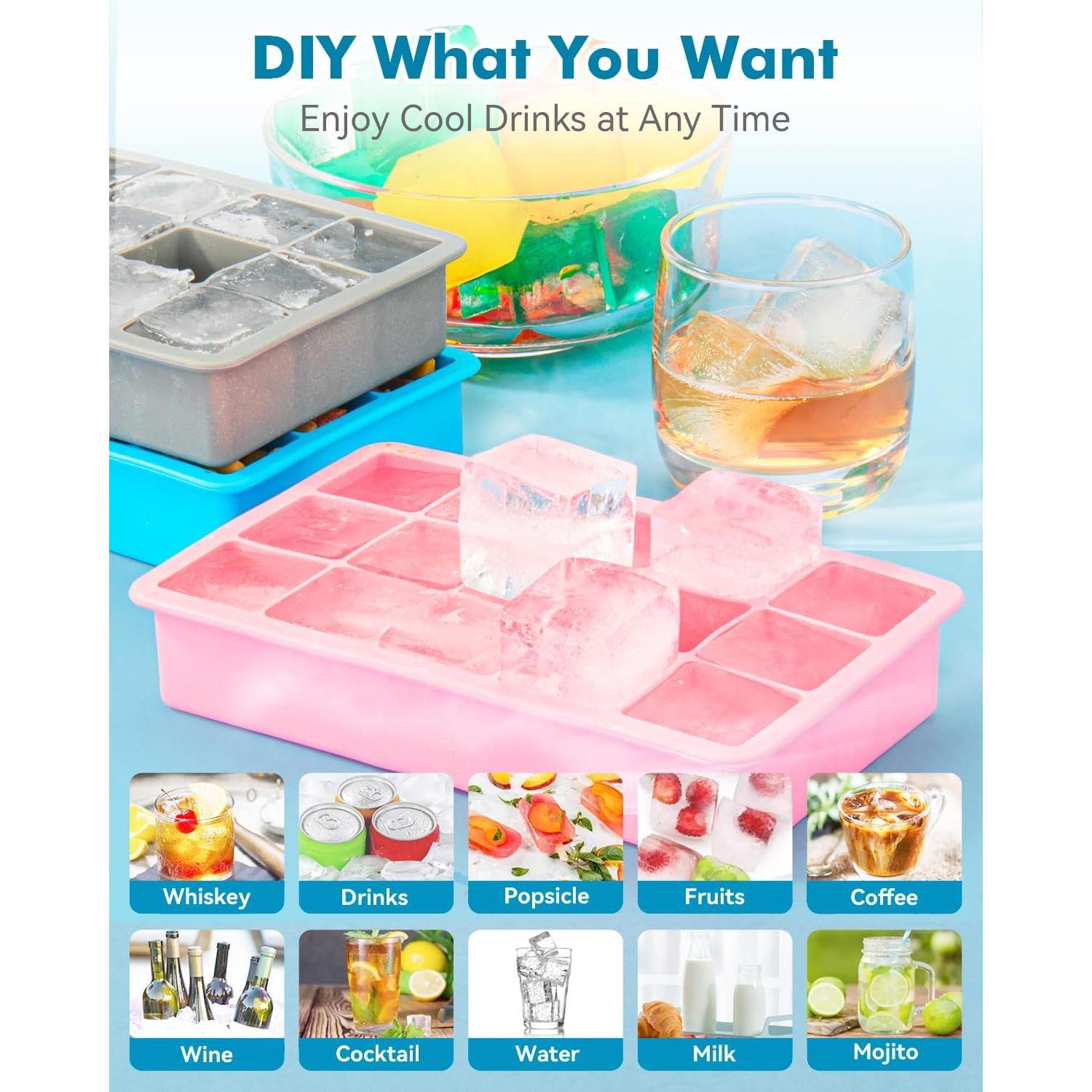 Paquete 2 bandejas cubitos hielo ZDPMK silicona 15 cavidades