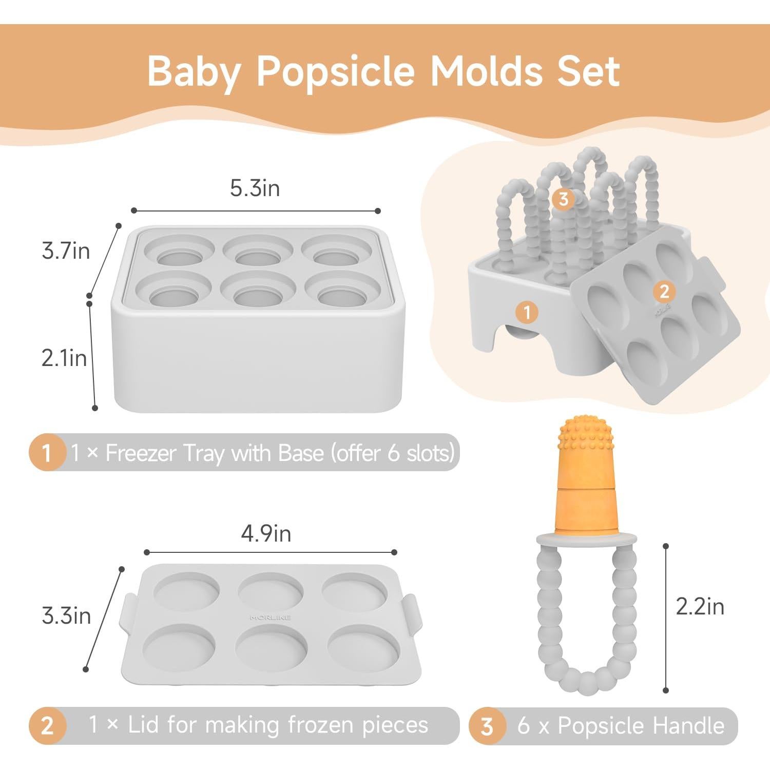 Molde de Paletas de Silicona Morlike para Bebés 6 Piezas