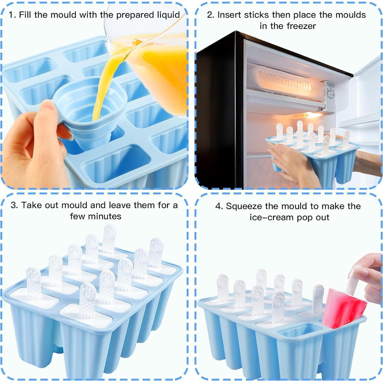 Moldes de Paletas de Silicona Lerryone 10 Piezas Azul