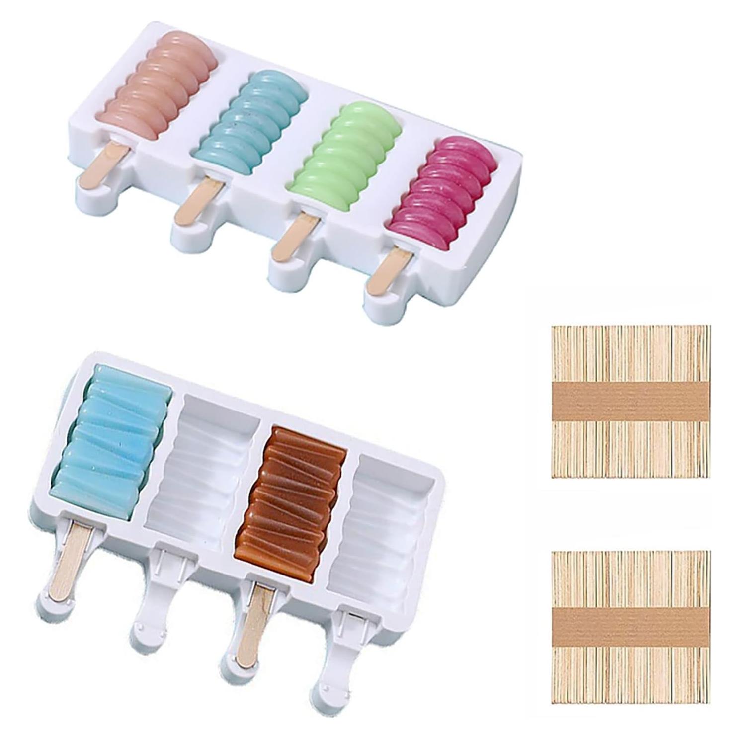 Moldes de Silicona para Paletas JIELUO 4 Cavidades + 100 Palitos