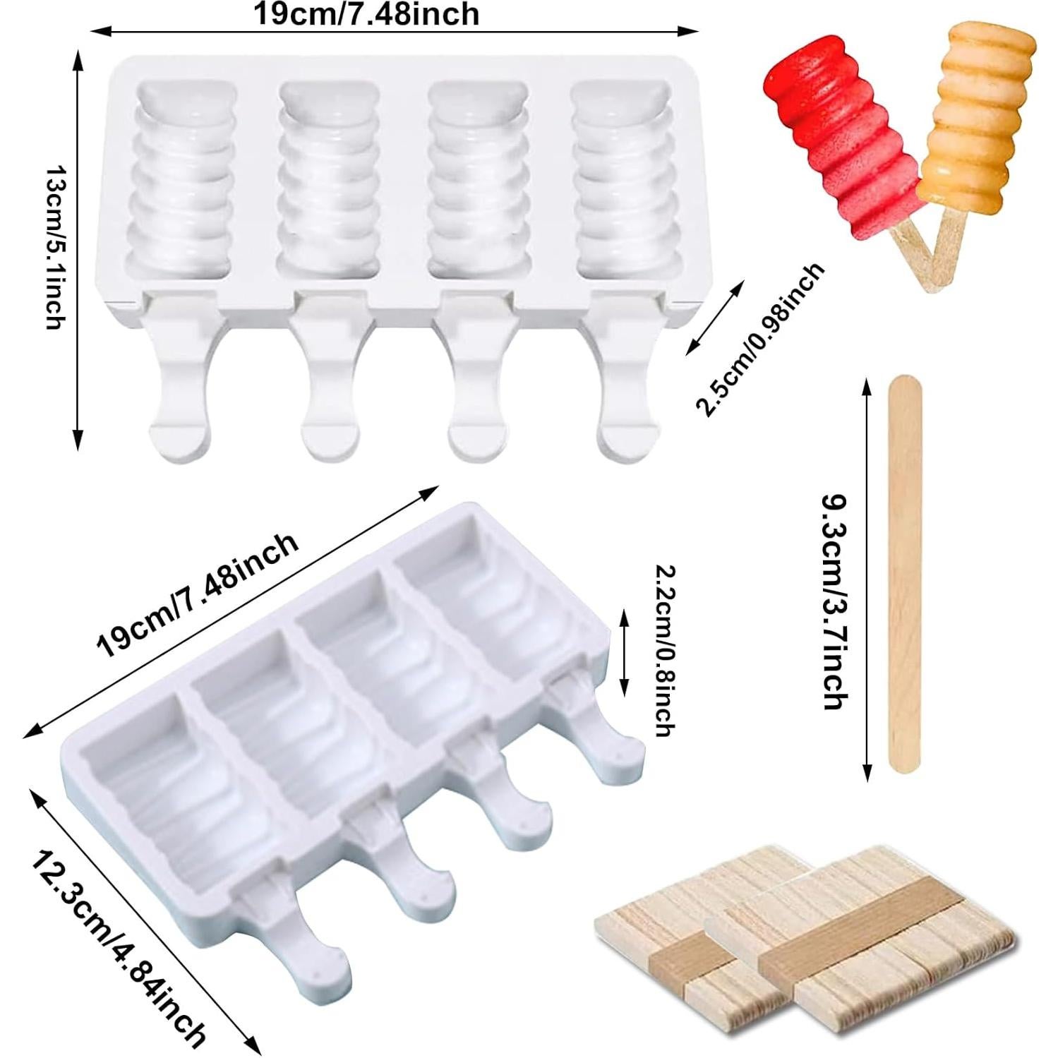 Moldes de Silicona para Paletas JIELUO 4 Cavidades + 100 Palitos