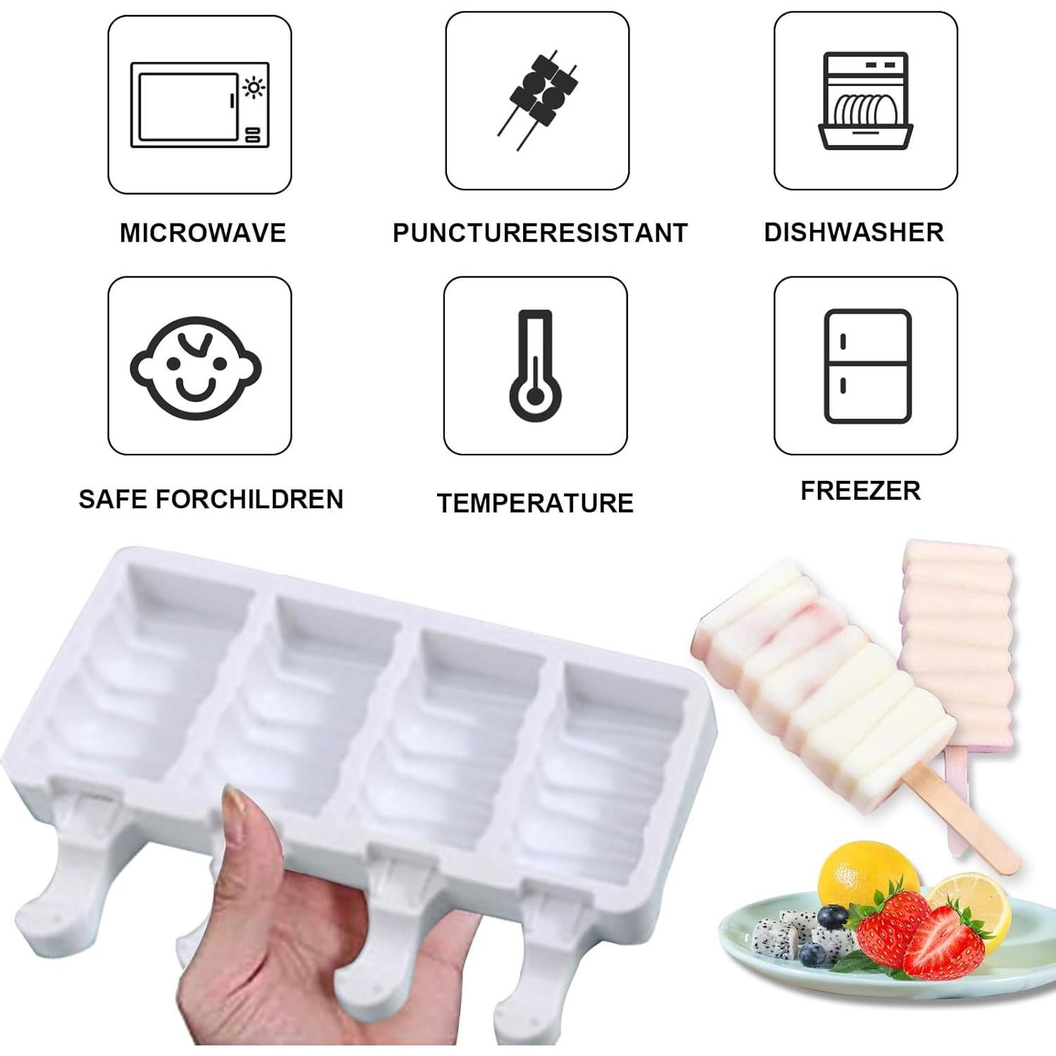 Moldes de Silicona para Paletas JIELUO 4 Cavidades + 100 Palitos