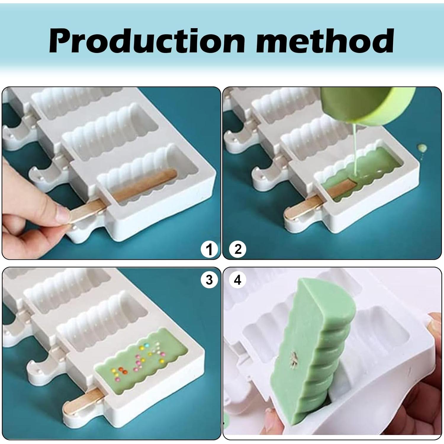 Moldes de Silicona para Paletas JIELUO 4 Cavidades + 100 Palitos