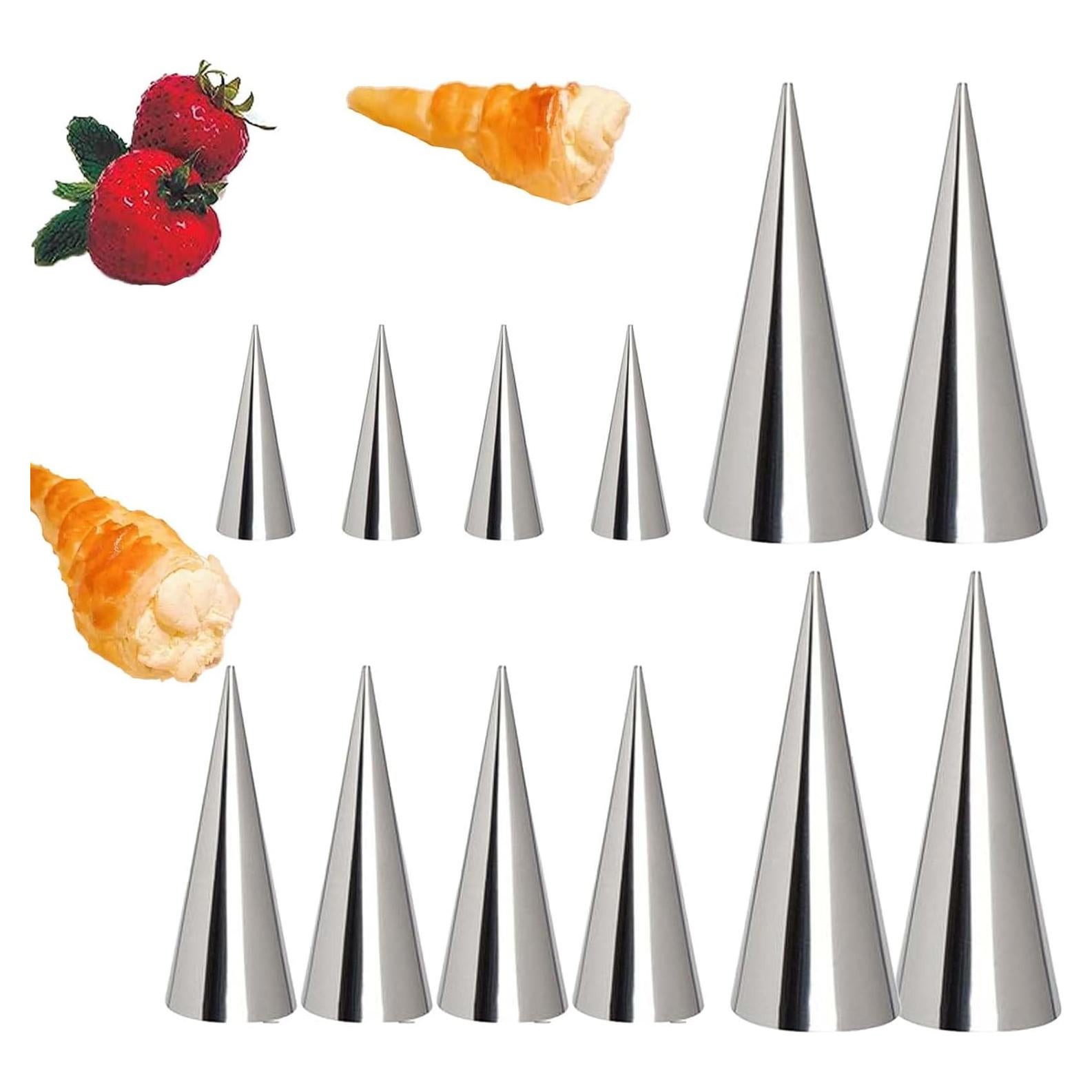 12 Moldes de Cono de Crema Dakexiong Acero Inoxidable 3 Tamaños
