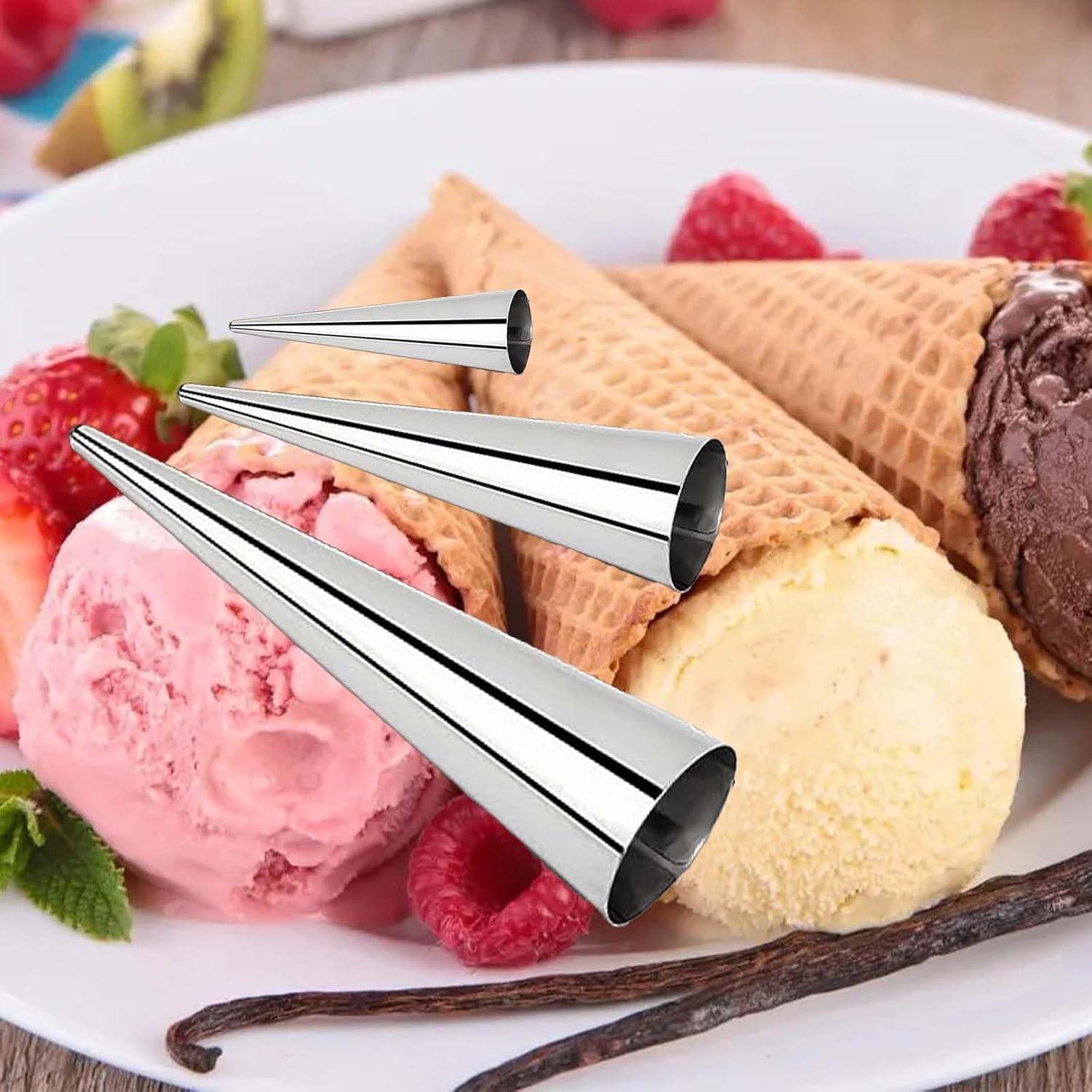 12 Moldes de Cono de Crema Dakexiong Acero Inoxidable 3 Tamaños