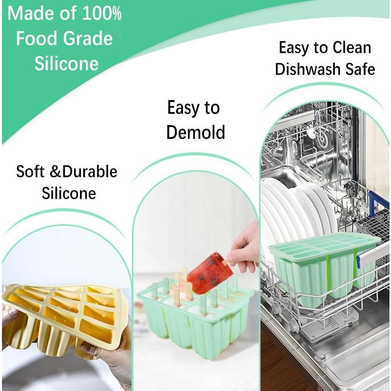 Moldes de Popsicles de Silicona HoneTeek 12 Piezas Verde