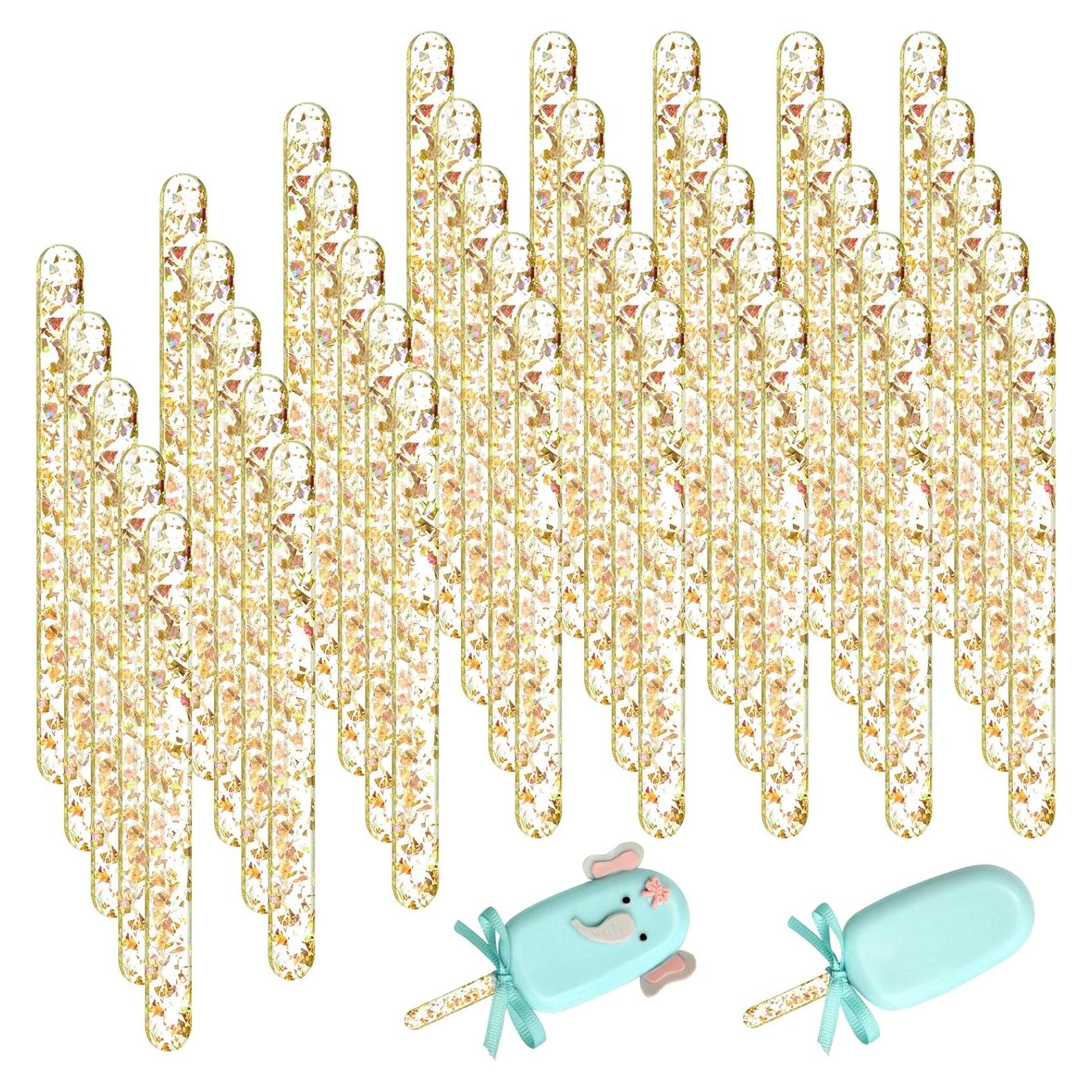 Palitos de Acrílico Reutilizables Geiserailie 40 Piezas 11.4 cm Dorado