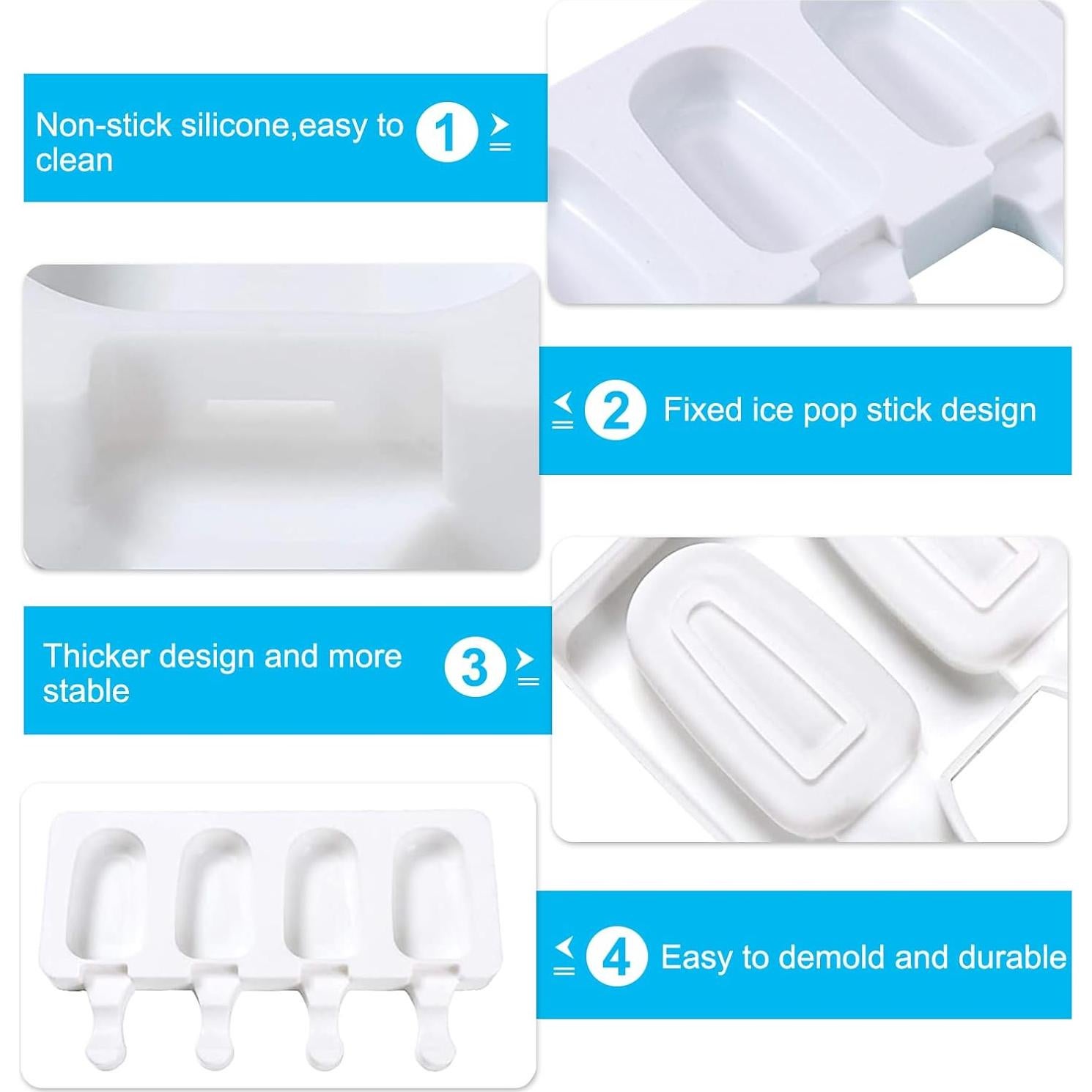 Moldes de Silicona para Paletas JIELUO - 2 Piezas con 4 Cavidades