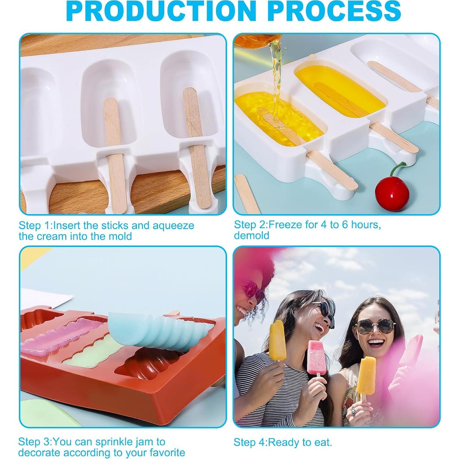 Moldes de Silicona para Paletas JIELUO - 2 Piezas con 4 Cavidades