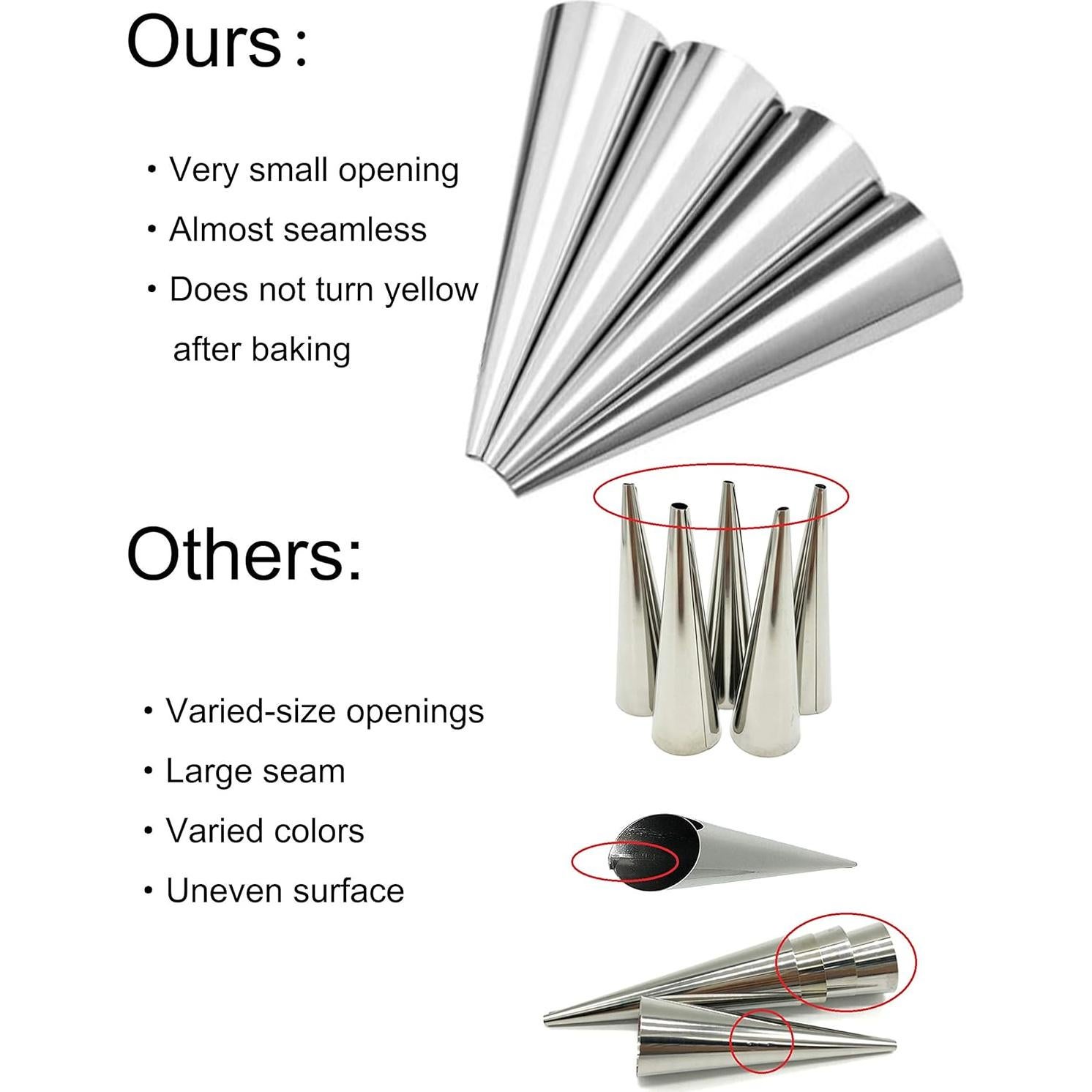 Moldes de Cuerno de Crema EUICAE 5" Acero Inoxidable 16 Pzas