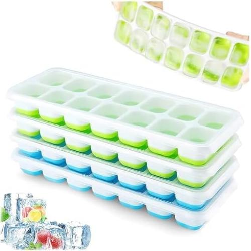 Bandejas de Hielo Airabc 4 Pack Silicona 56 Cubos Apilables