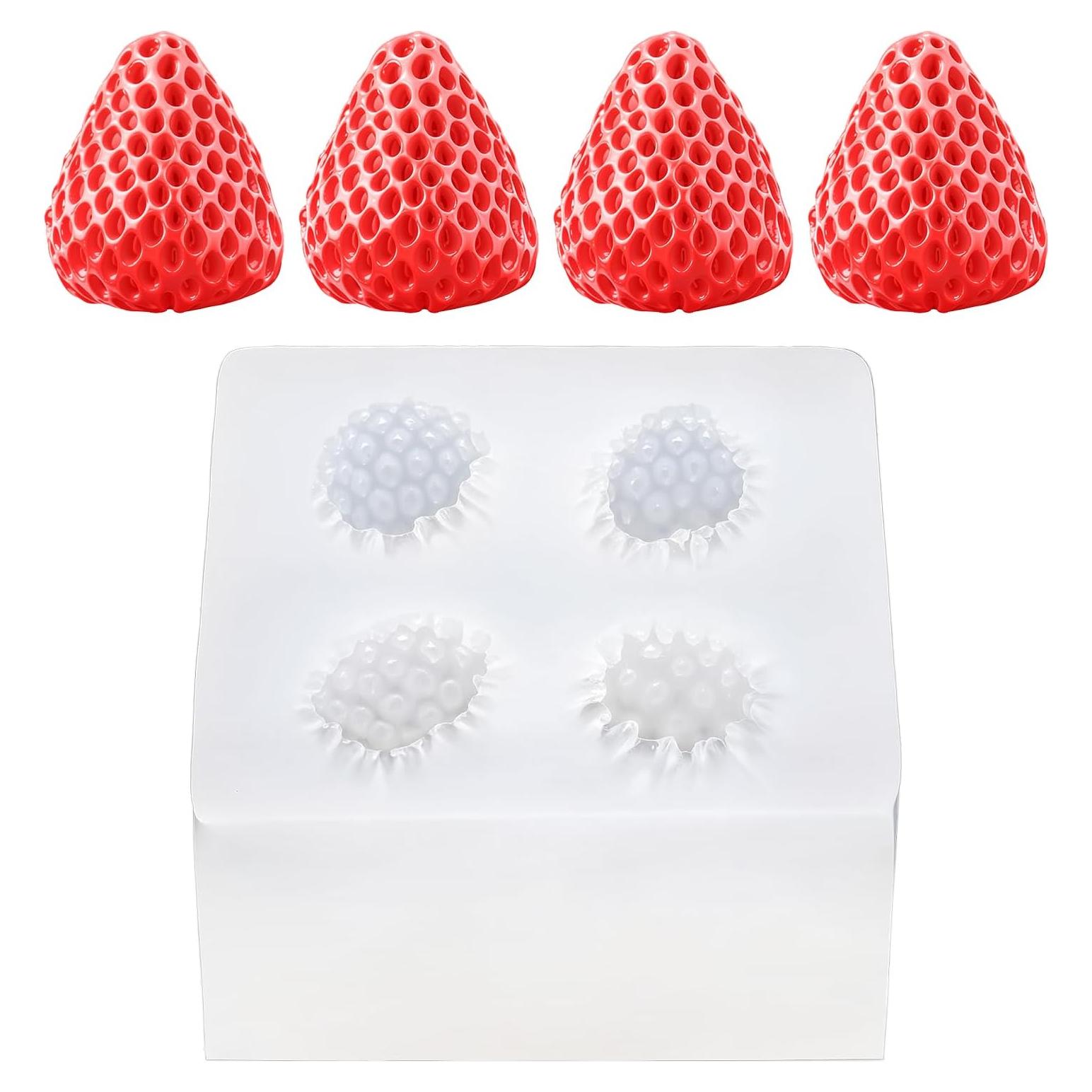 Molde de Silicona Fresa 4 Cavidades FdcLixuvol 12x10x3.5 cm