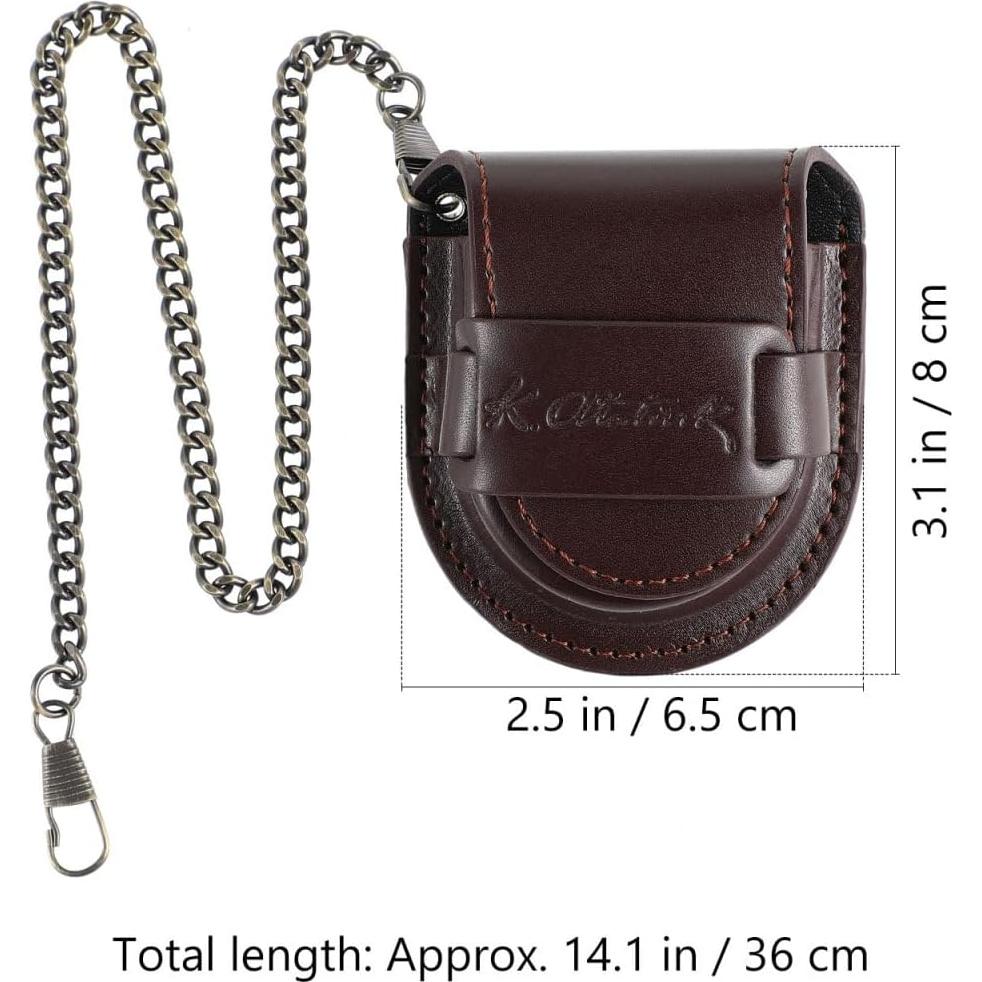 Hemobllo Leather Pocket Watch Pouch - Pocket Watch Leather Case with Bronze Chain Vintage Belt Holder Case for 38mm-45mm