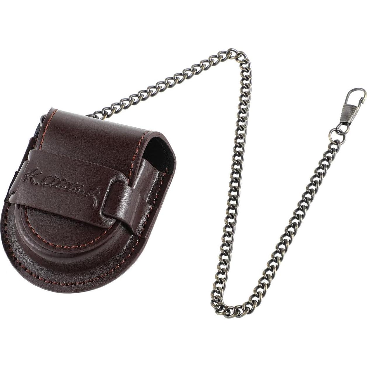 Hemobllo Leather Pocket Watch Pouch - Pocket Watch Leather Case with Bronze Chain Vintage Belt Holder Case for 38mm-45mm