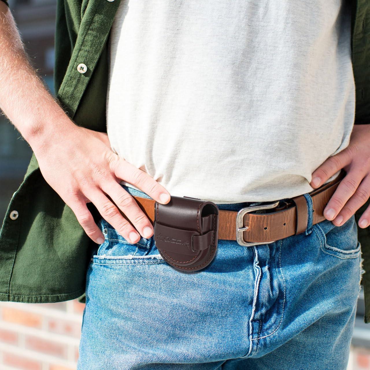 Hemobllo Leather Pocket Watch Pouch - Pocket Watch Leather Case with Bronze Chain Vintage Belt Holder Case for 38mm-45mm