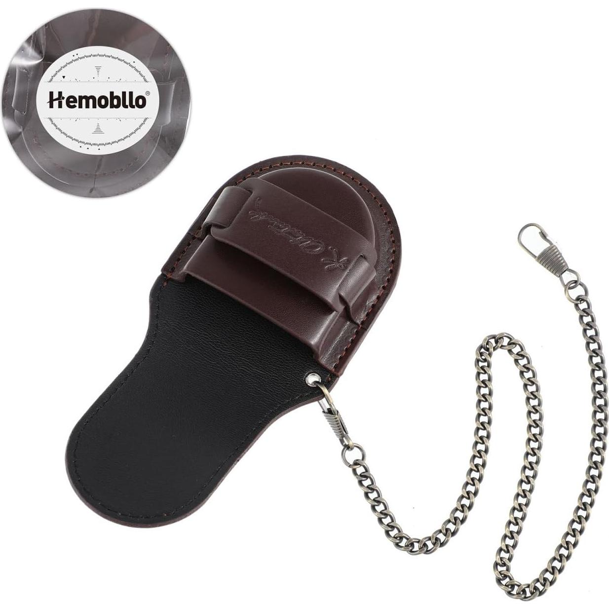 Hemobllo Leather Pocket Watch Pouch - Pocket Watch Leather Case with Bronze Chain Vintage Belt Holder Case for 38mm-45mm