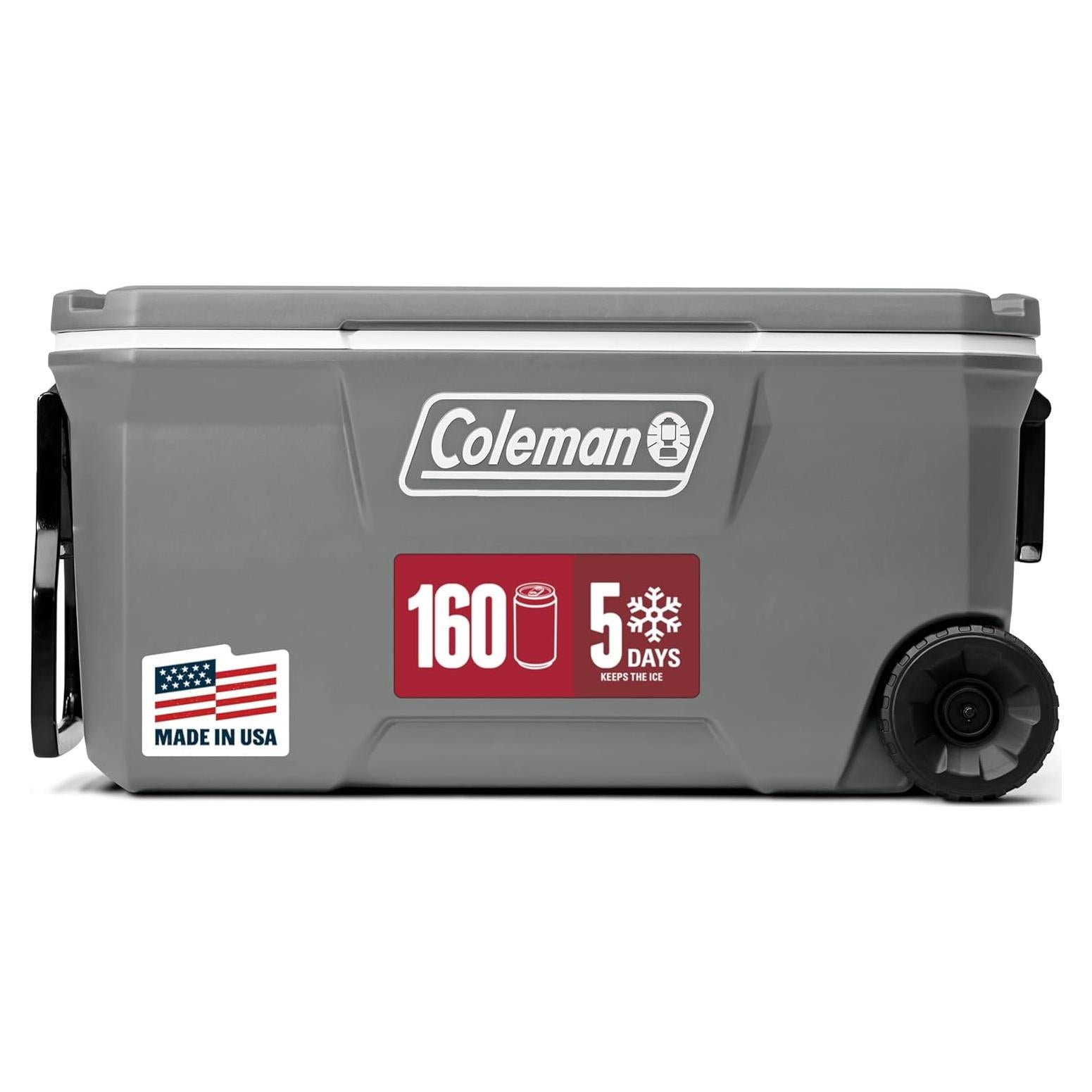 Enfriador portátil rodante Coleman 100qt gris, mantiene hielo 5 días
