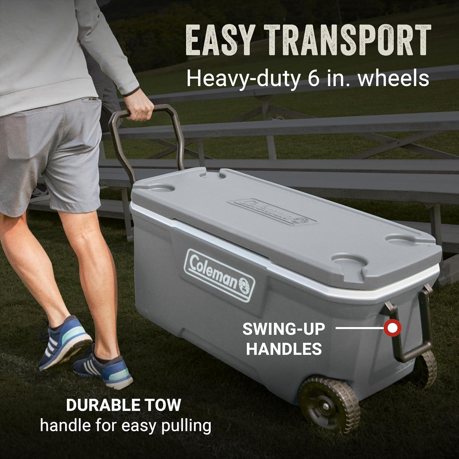 Enfriador portátil rodante Coleman 100qt gris, mantiene hielo 5 días