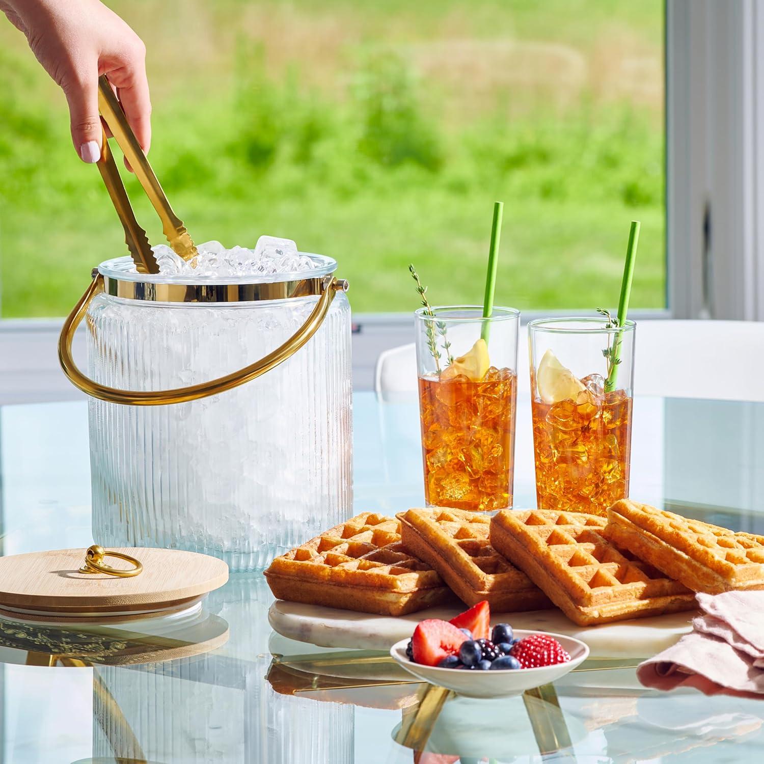 Cubo de Hielo de Vidrio 3L con Tapa Hermética y Pinza