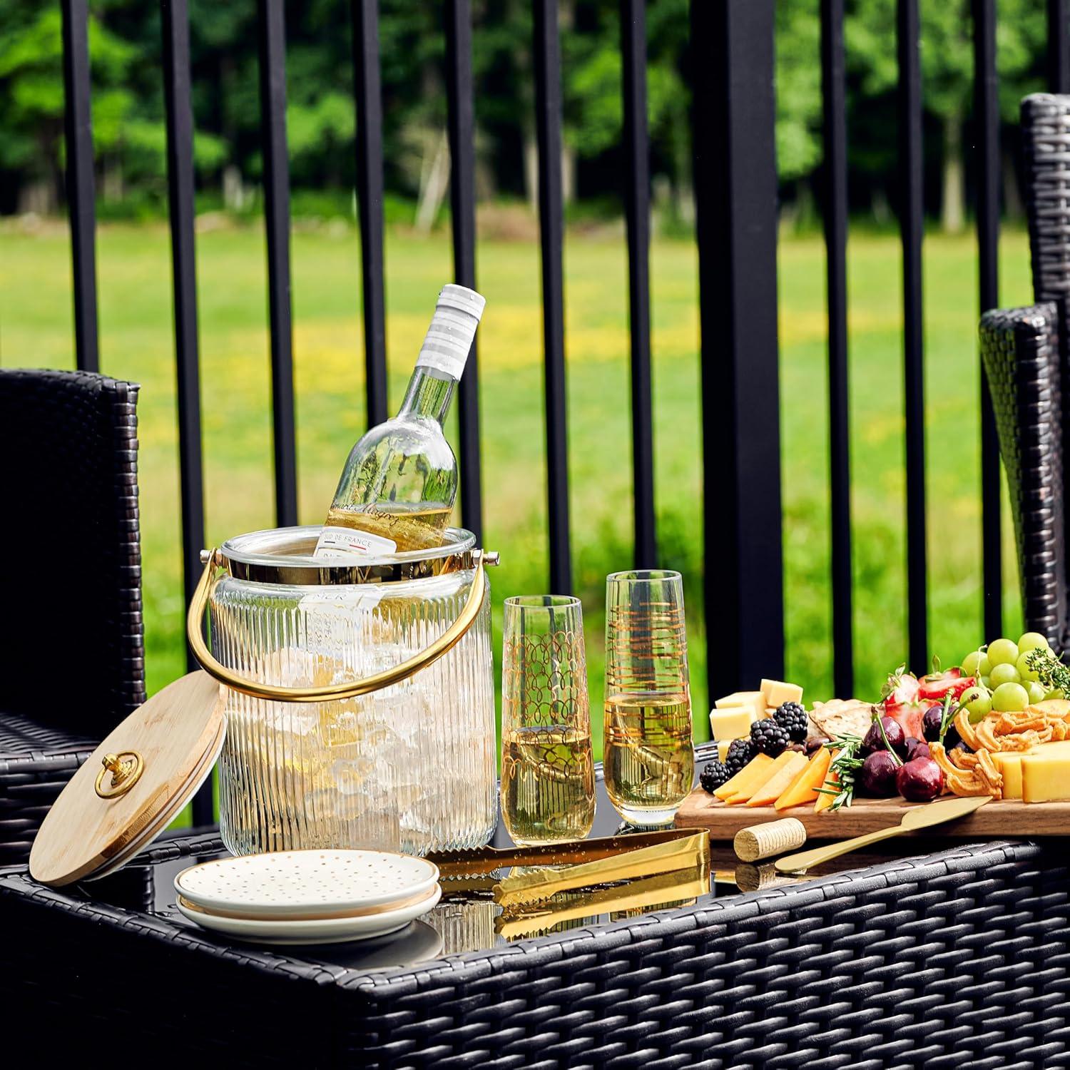 Cubo de Hielo de Vidrio 3L con Tapa Hermética y Pinza