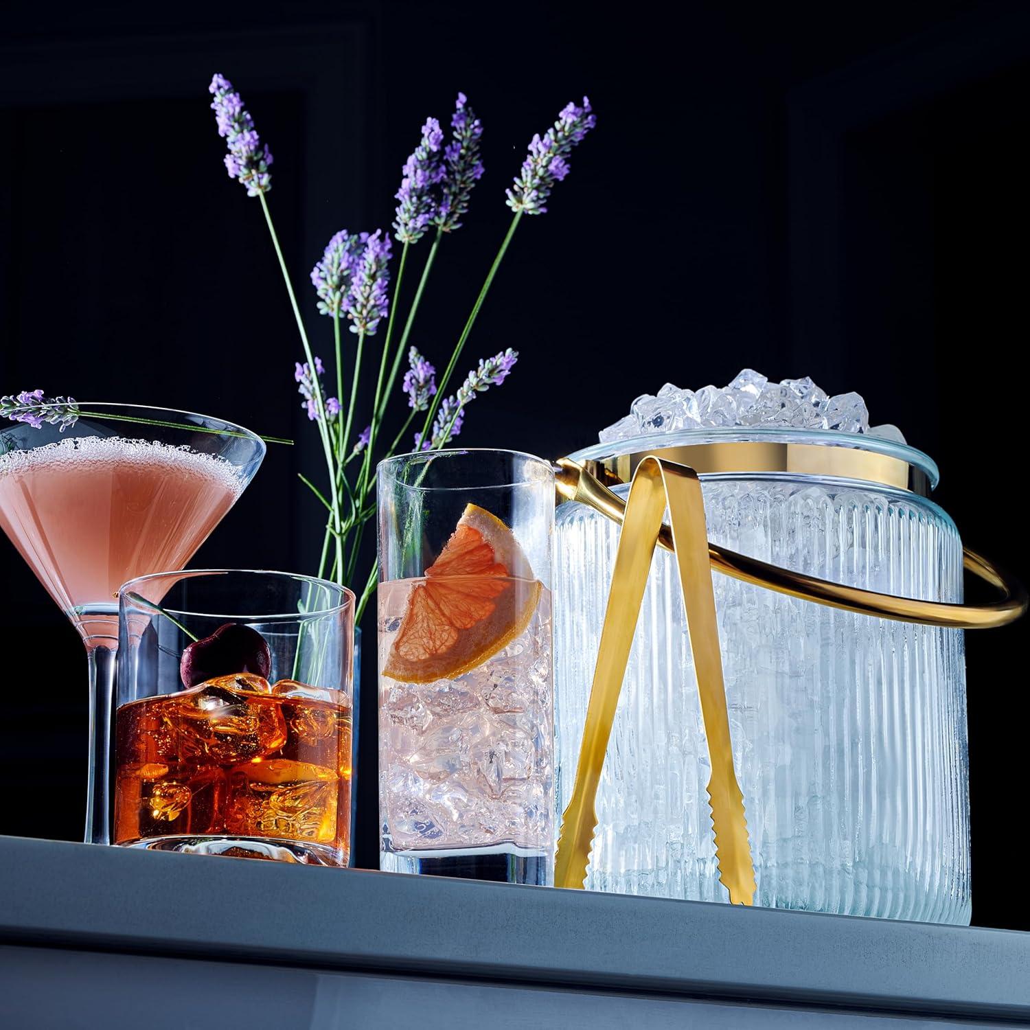 Cubo de Hielo de Vidrio 3L con Tapa Hermética y Pinza