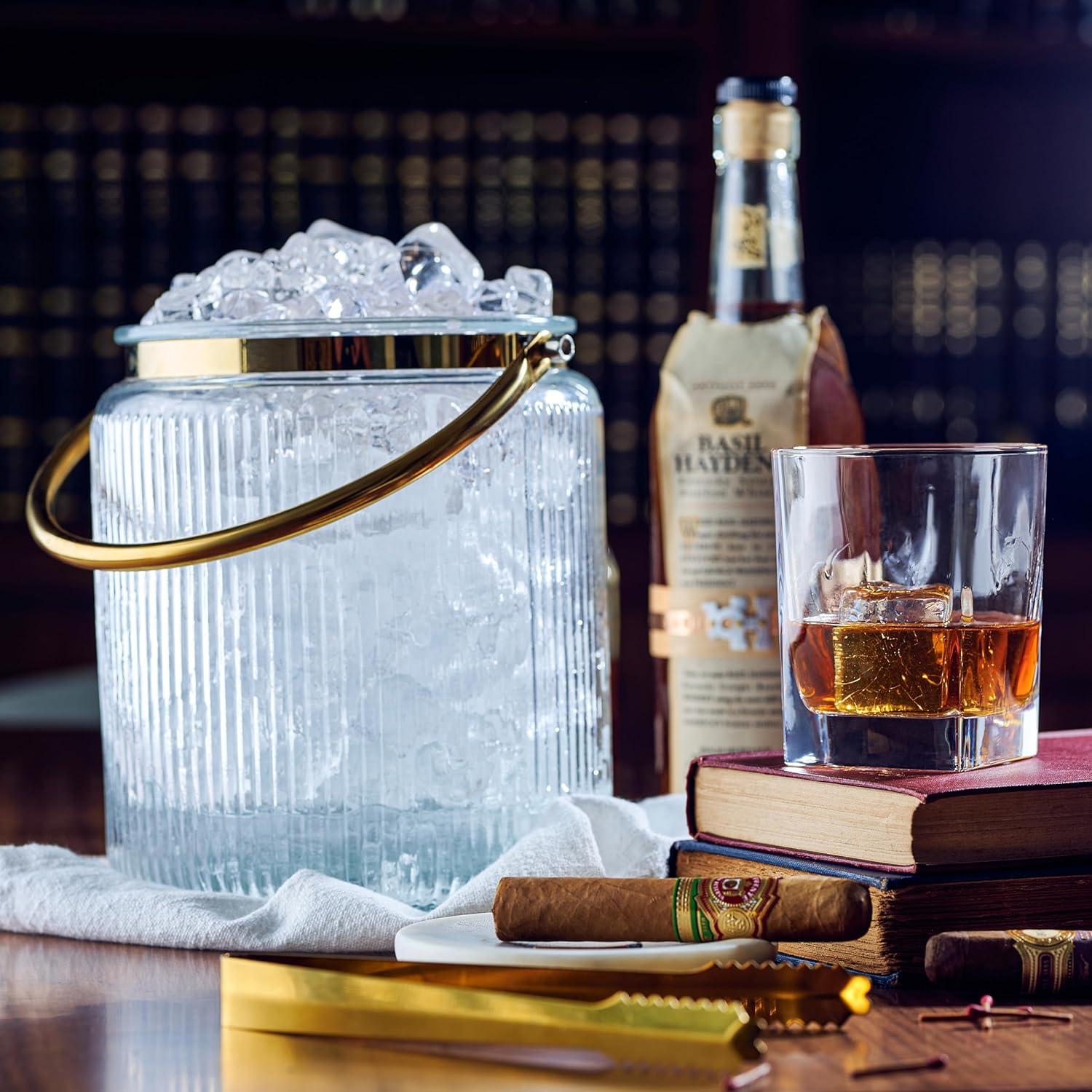 Cubo de Hielo de Vidrio 3L con Tapa Hermética y Pinza